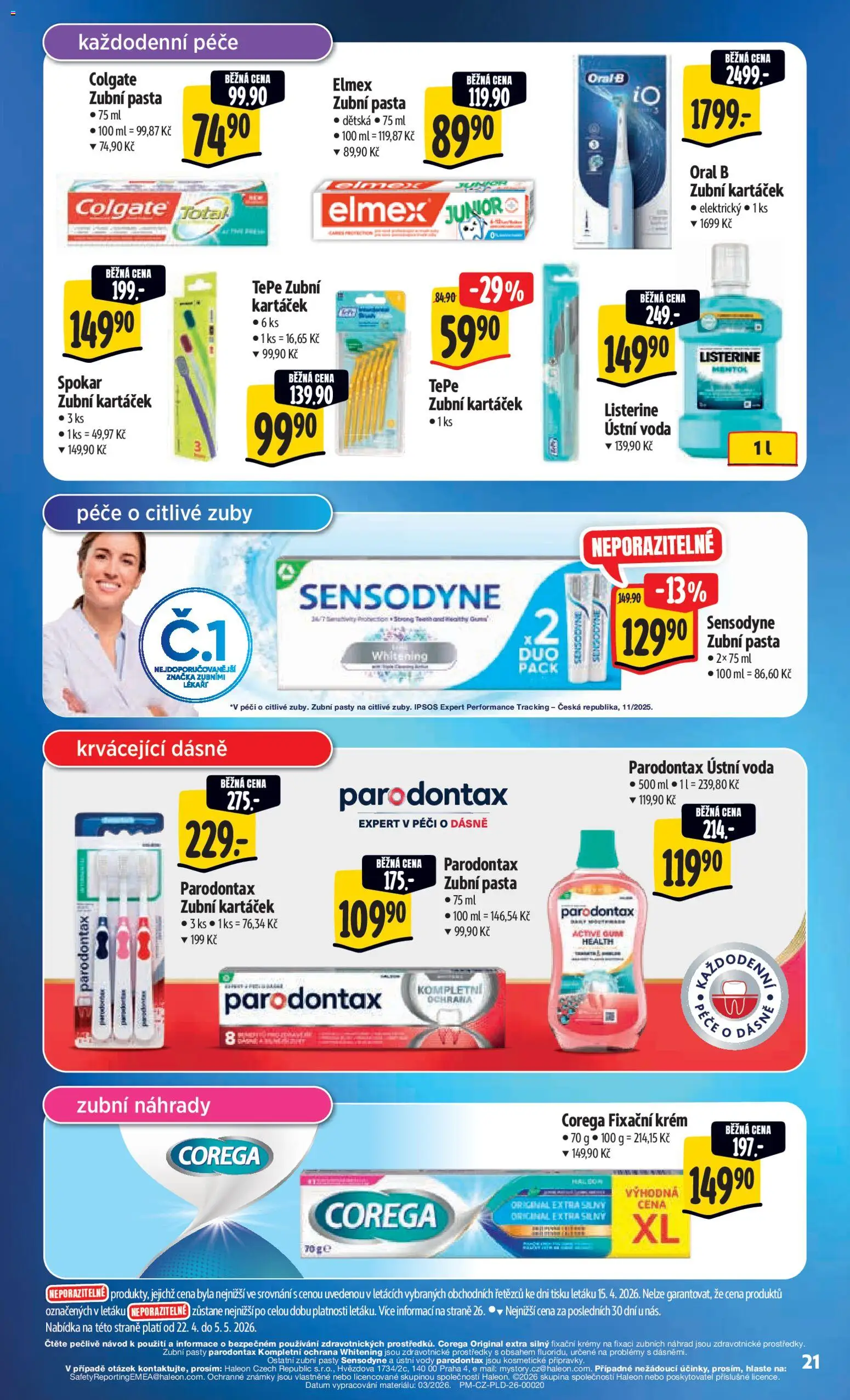 Albert leták - Hypermarket od 22.04.2026 | Strana: 29 | Produkty: Zubní kartáček, Ústní voda, Corega, Listerine