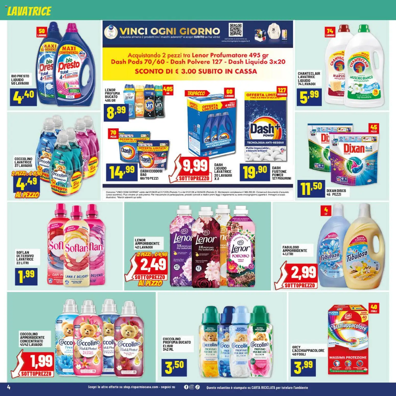 Volantino RisparmioCasa del 24.01.2026 | Pagina: 4 | Prodotti: Ammorbidente, Lavatrice, Profumo