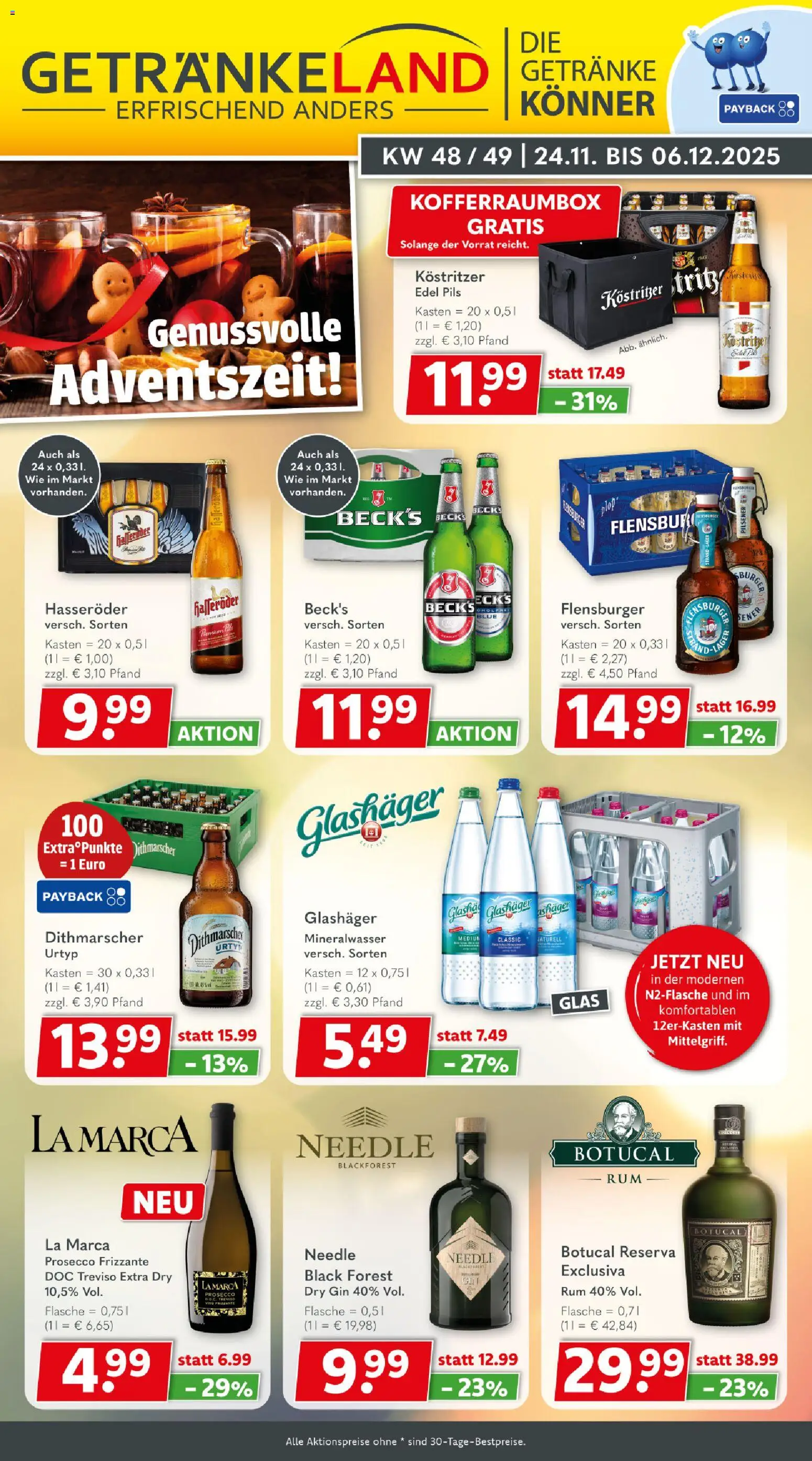 Getränkeland Prospekt 	 – gültig ab 24.11.2025 | Seite: 1 | Produkte: Rum, Pils, Flensburger, Hasseröder