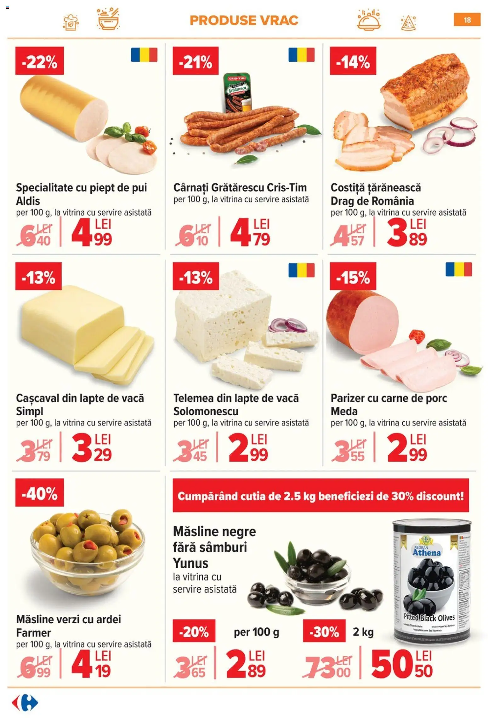Noul catalog Carrefour – valabil de la 18.03.2026 | Pagină: 24 | Produse: Vitrină, Măsline, Parizer, Cârnați
