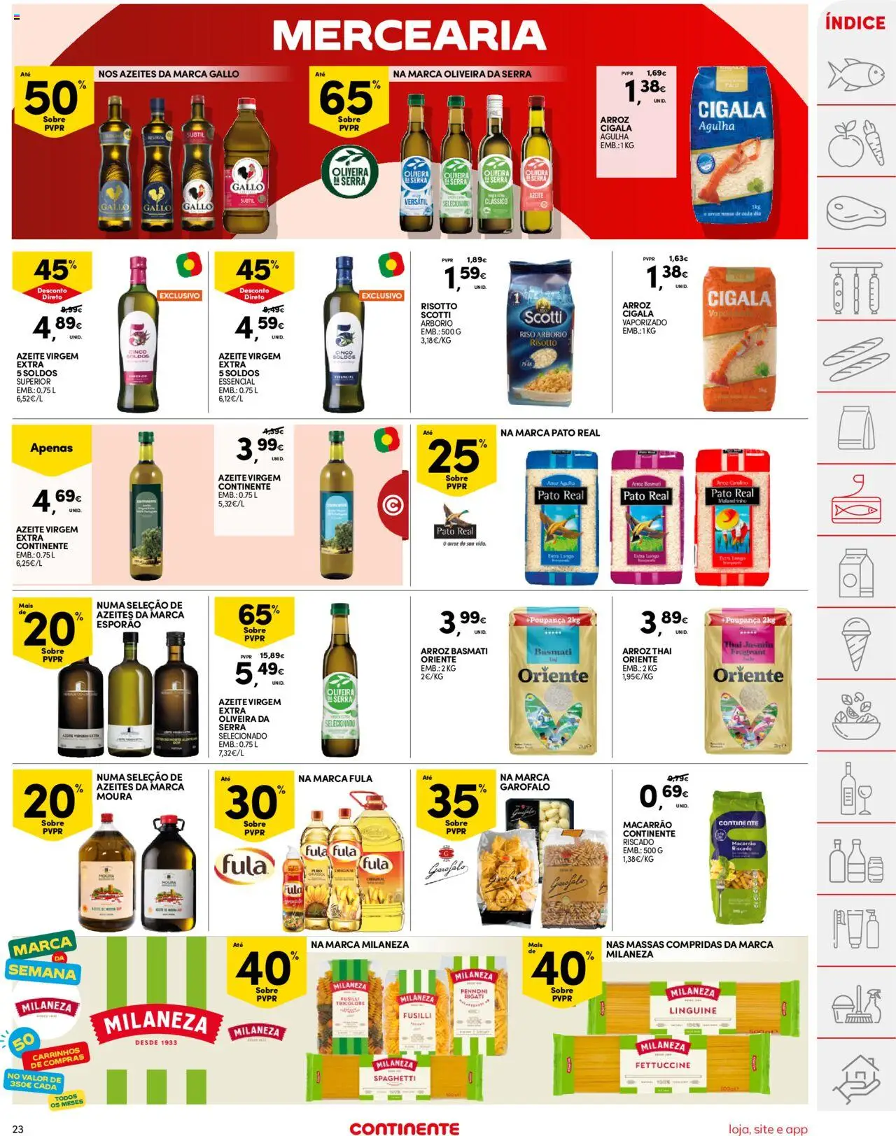 Continente folheto │ válido de 21.10.2025 | Página: 23 | Produtos: Azeite, Milaneza, Arroz basmati, Arroz
