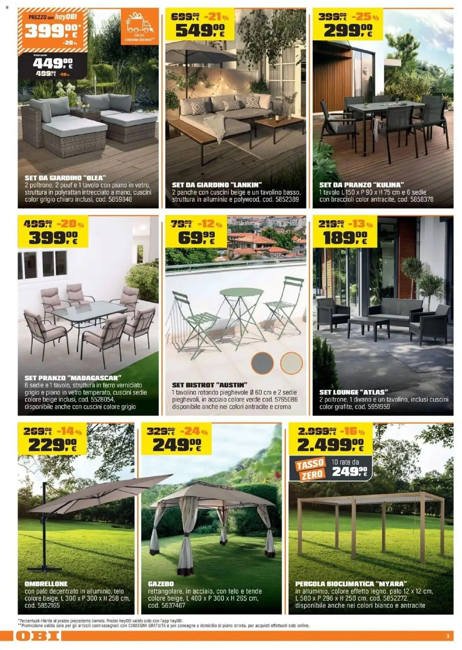 Volantino OBI del 03.04.2026 | Pagina: 3 | Prodotti: Crema, Set da giardino, Divano, Tavolo