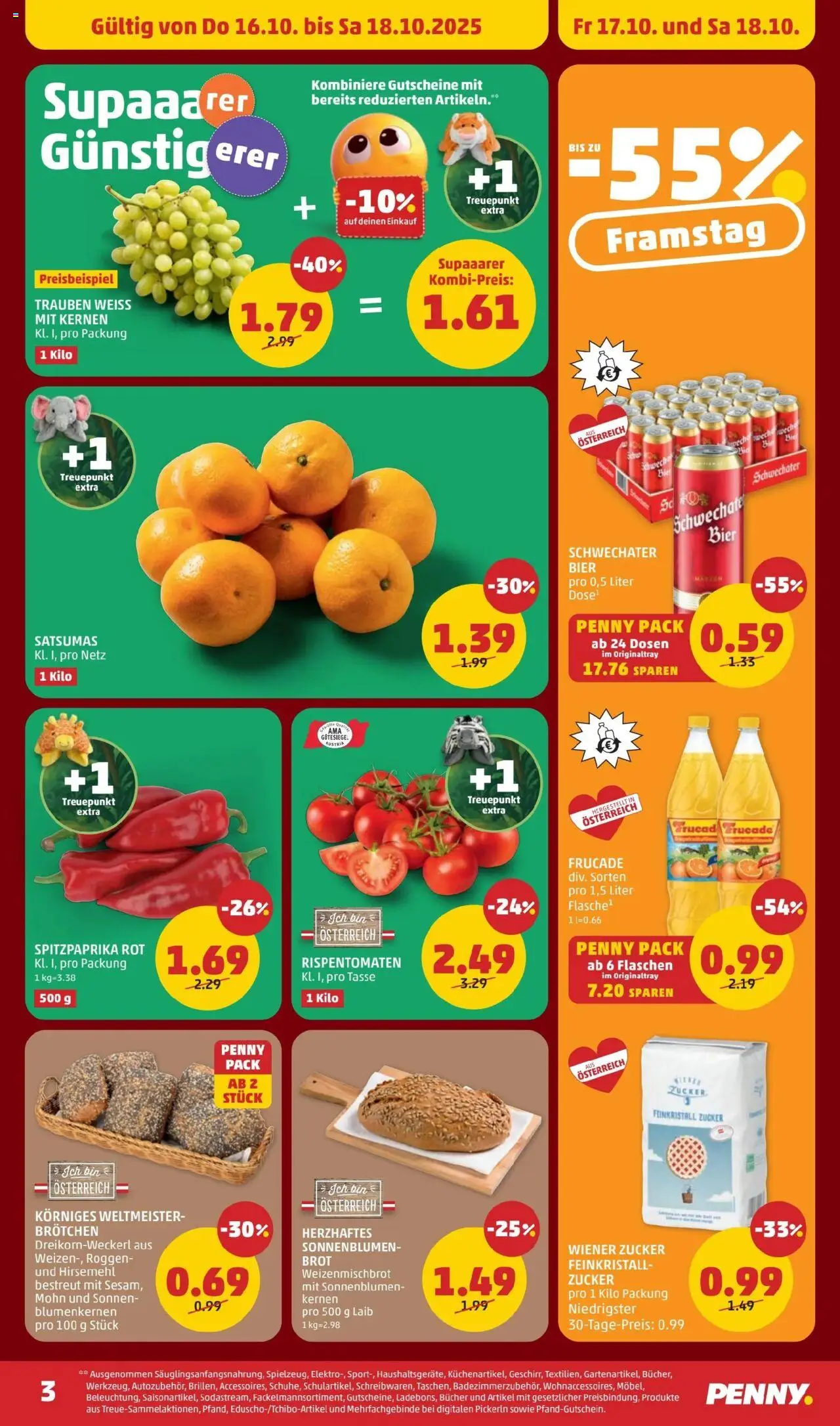Penny Markt Flugblatt gültig ab 16.10.2025 | Seite: 3 | Produkte: Zucker, Brot, Bier