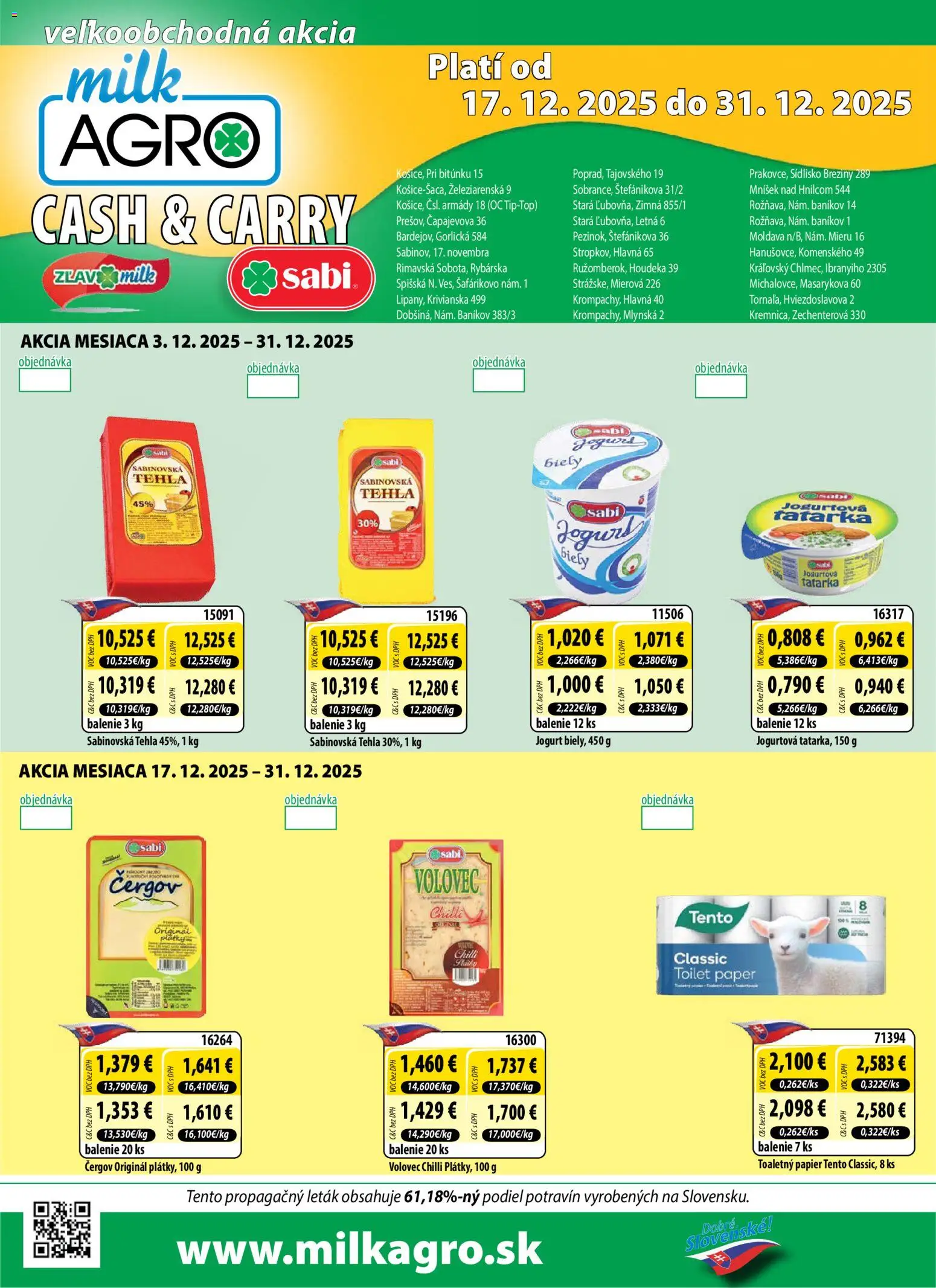 Nové Milk Agro akcie – leták je platný od 17.12.2025 | Strana: 1 | Produkty: Jogurt, Chilli, Toaletný papier