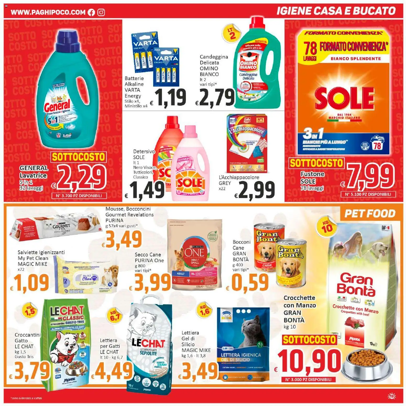 Volantino Paghi Poco del 30.10.2025 | Pagina: 19 | Prodotti: Lettiera per gatti, Pollo, Manzo, Candeggina