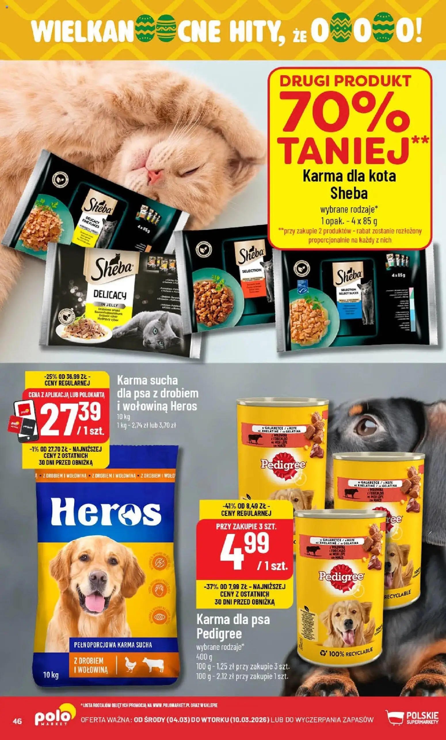 POLOmarket gazetka od 04.03.2026 | Strona: 46 | Produkty: Pedigree, Karma dla psa pedigree, Karma dla kota, Wołowina