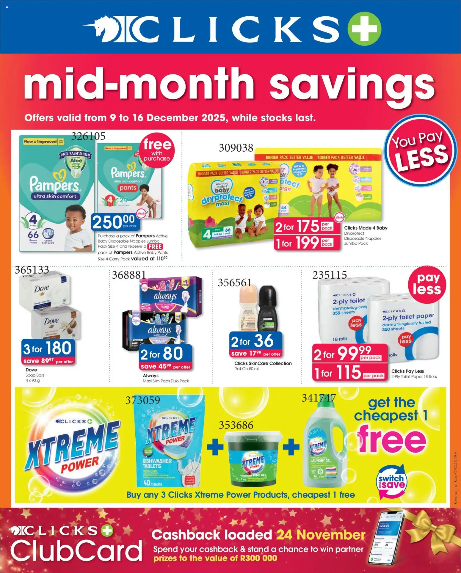 New Clicks catalogue – valid from 09.12.2025 | Page: 1 | Products: Pants, Pads, Paper, Nappies
