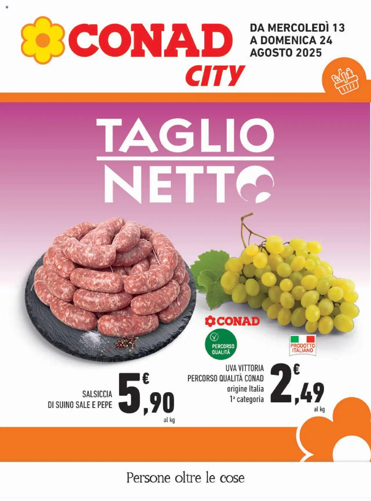 Volantino Conad del 13.08.2025 | Pagina: 1 | Prodotti: Suino, Pepe, Salsiccia, Uva