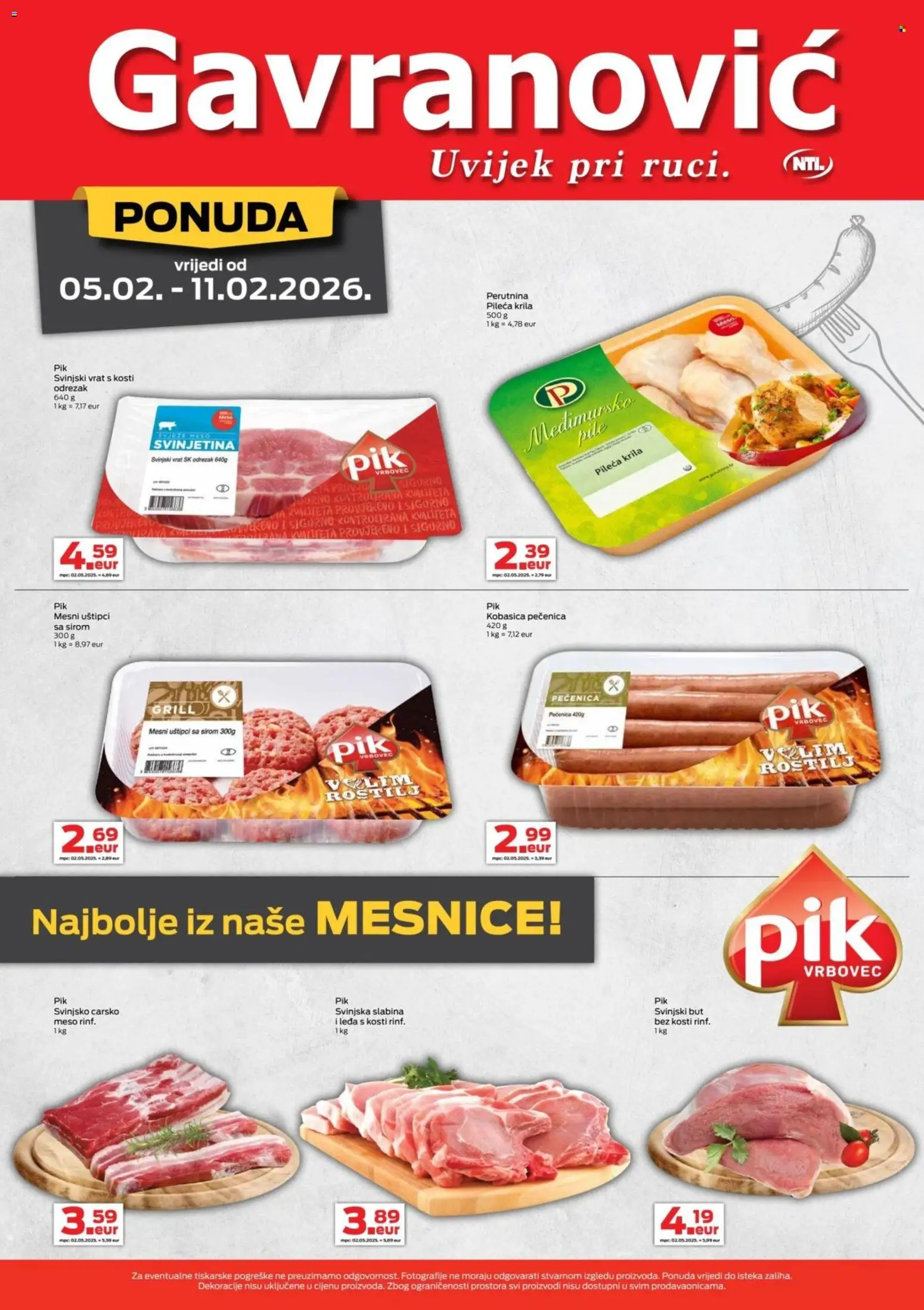 Gavranović katalog | vrijedi od 05.02.2026 | Stranica: 5 | Proizvodi: Pileća krila, Svinjski but, Meso, Svinjetina