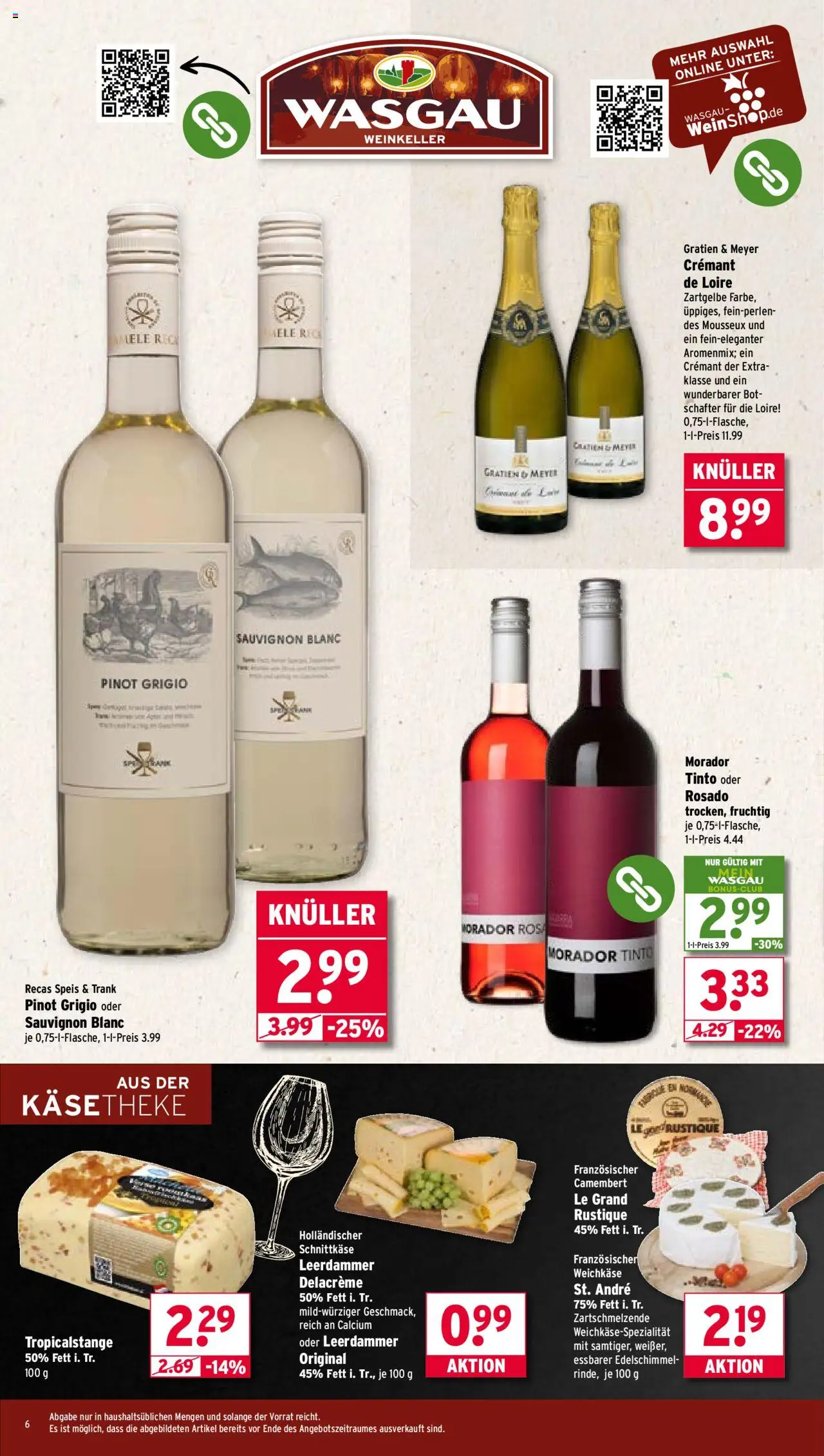 Wasgau Prospekt 	 - gültig ab dem 21.07.2025 | Seite: 6 | Produkte: Leerdammer, Wein