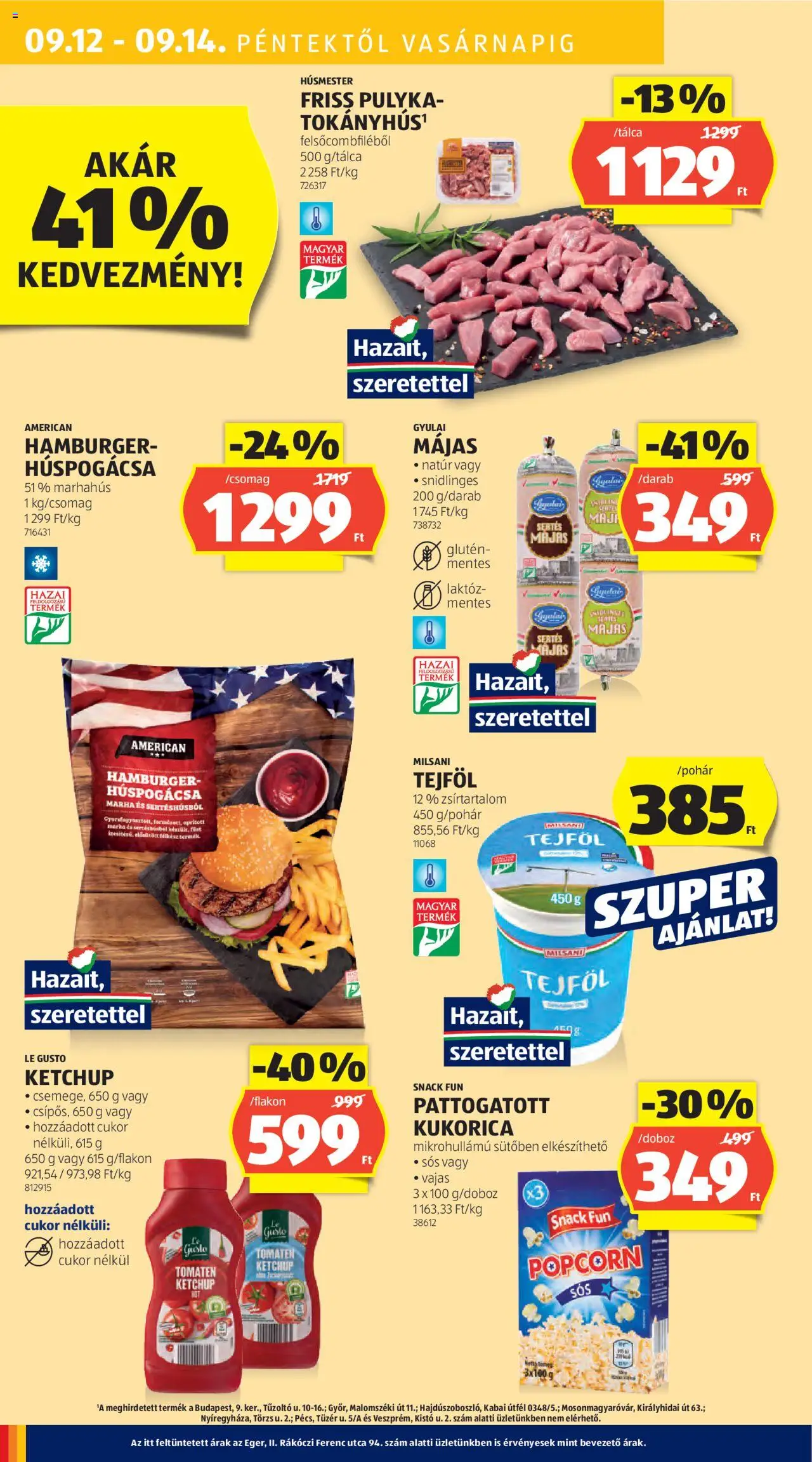 Aldi akciós ujság - amely érvényes a következő dátumtól: 11.09.2025 | Oldal: 42 | Termékek: Hamburger, Popcorn, Marhahús, Ketchup