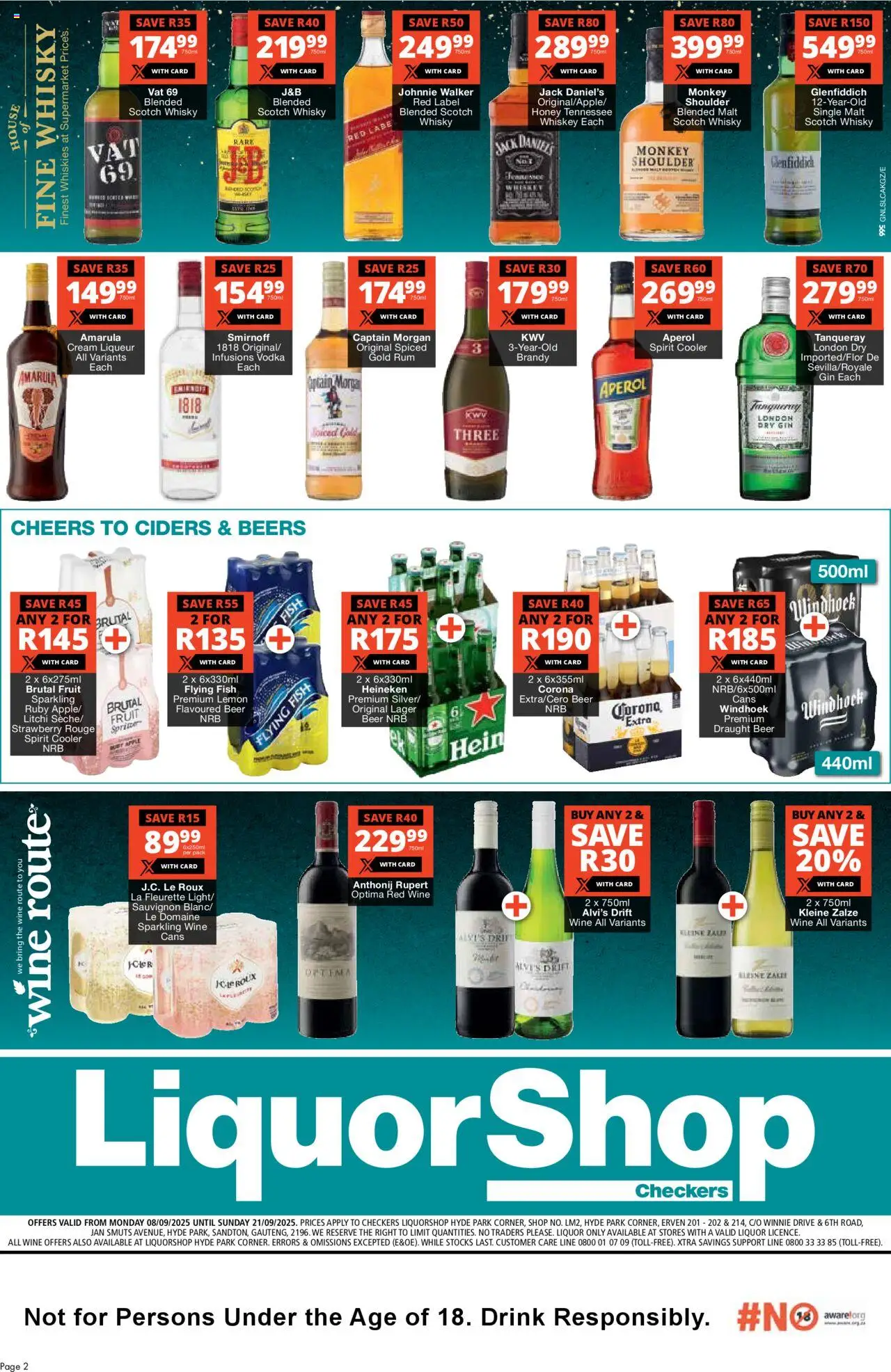 New Checkers catalogue – valid from 08.09.2025 | Page: 2 | Products: Brandy, Beer, Vodka, Lemon