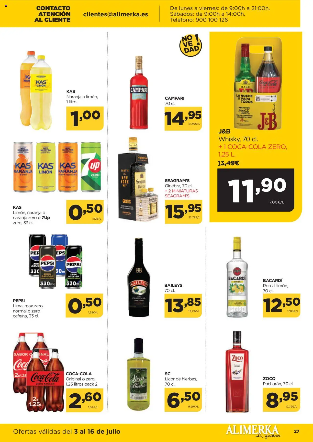 Alimerka folleto Asturias │ válido desde el 03.07.2025 | Página: 28 | Productos: Licor, Ron, Whisky, Teléfono