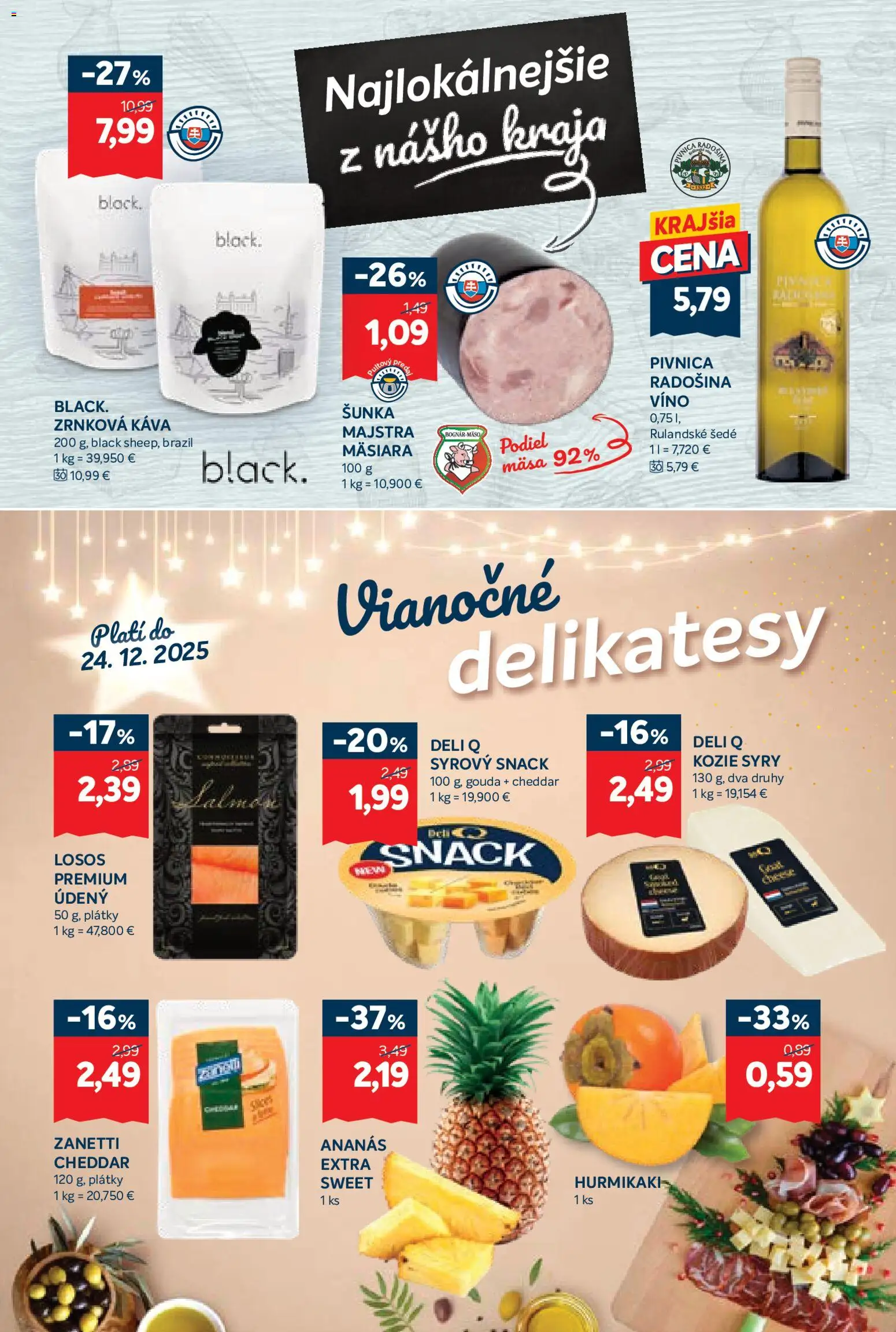 Nové Kraj akcie – leták je platný od 11.12.2025 | Strana: 5 | Produkty: Šunka, Gouda, Losos, Zrnková káva