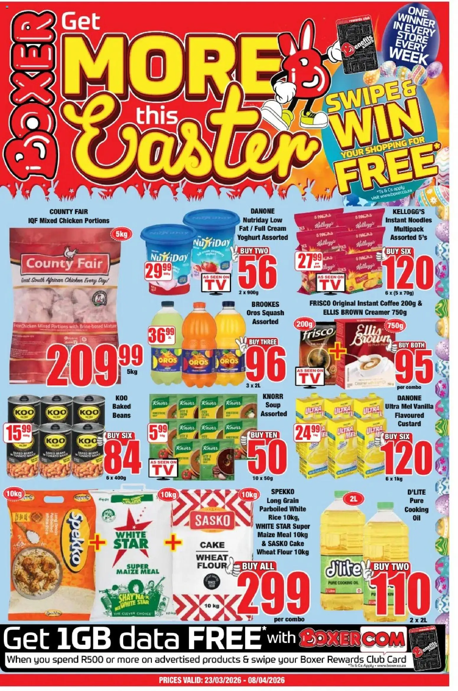 New Boxer catalogue – valid from 23.03.2026 | Page: 1 | Products: Flour, Oil, Coffee, Noodles