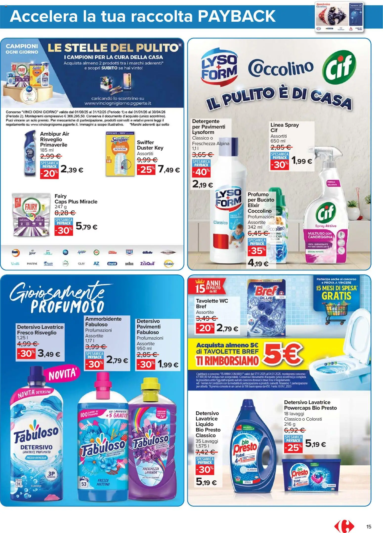 Volantino Carrefour del 16.12.2025 | Pagina: 15 | Prodotti: Ammorbidente, Candeggina, Lavanda, Profumo