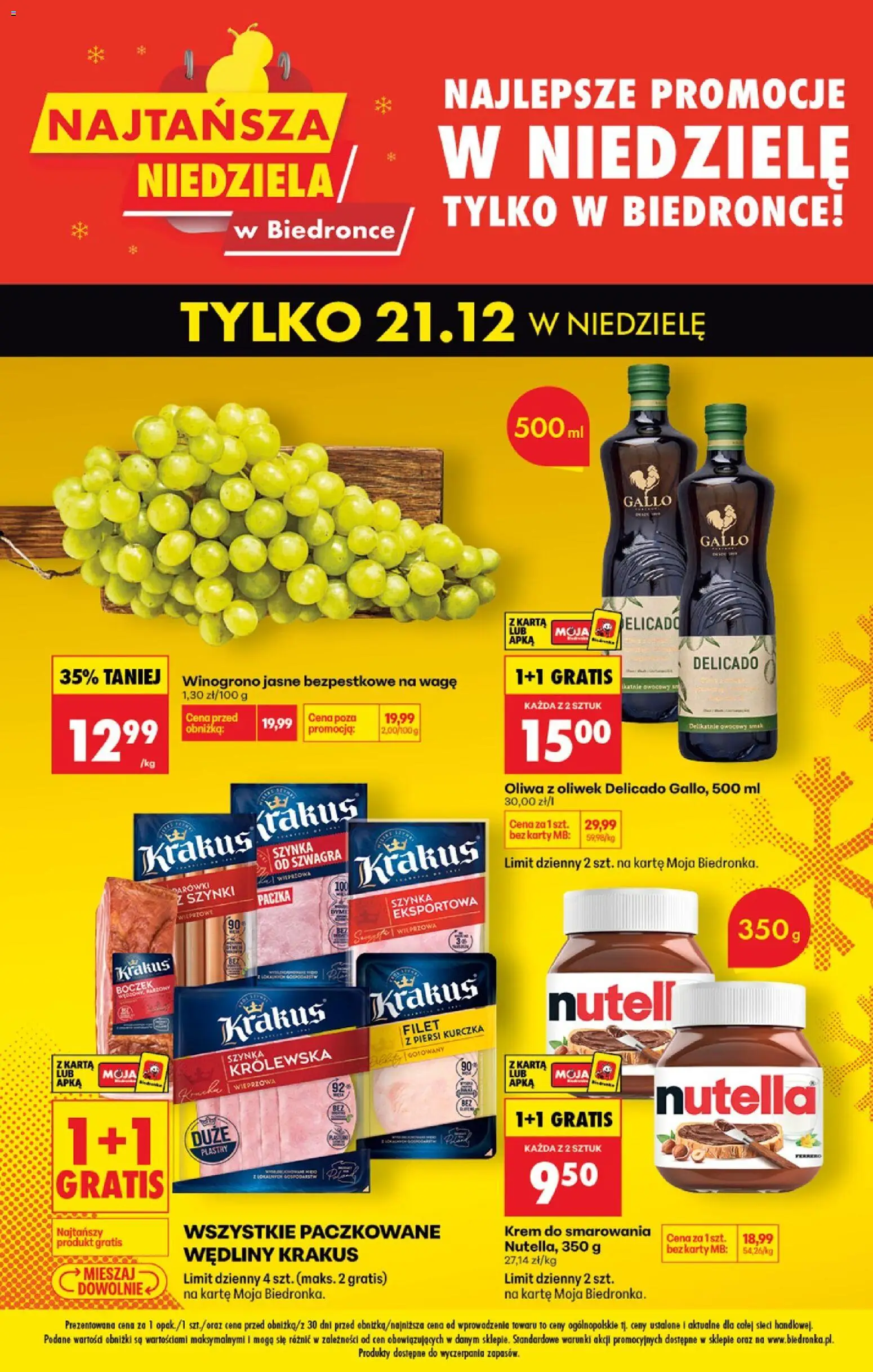 Biedronka gazetka - Najtańsza niedziela od 21.12.2025 | Strona: 1 | Produkty: Karta, Oliwa z oliwek, Filet z piersi kurczaka, Krem