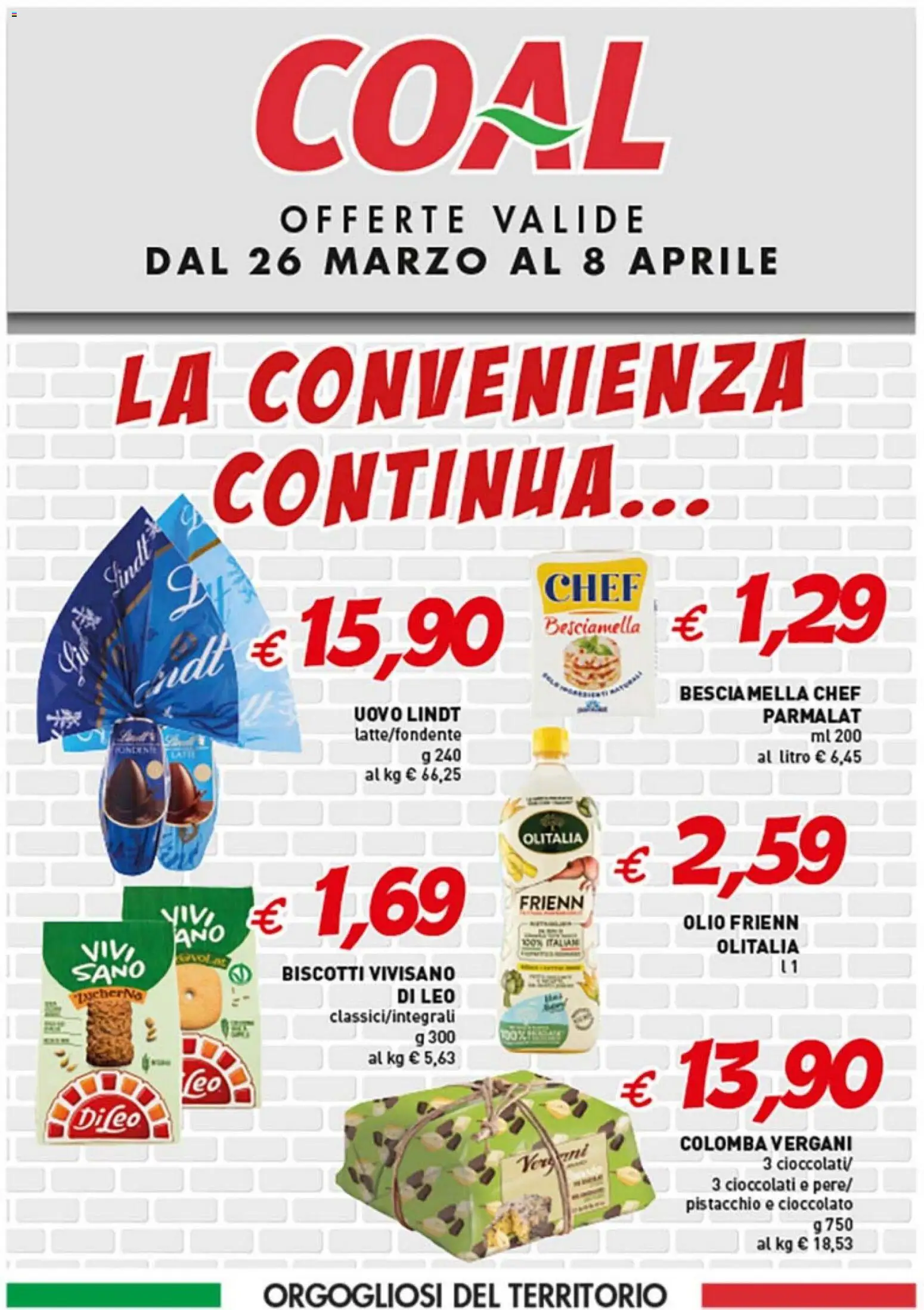 Volantino Coal del 26.03.2026 | Pagina: 1 | Prodotti: Cioccolato, Biscotti, Olio, Besciamella