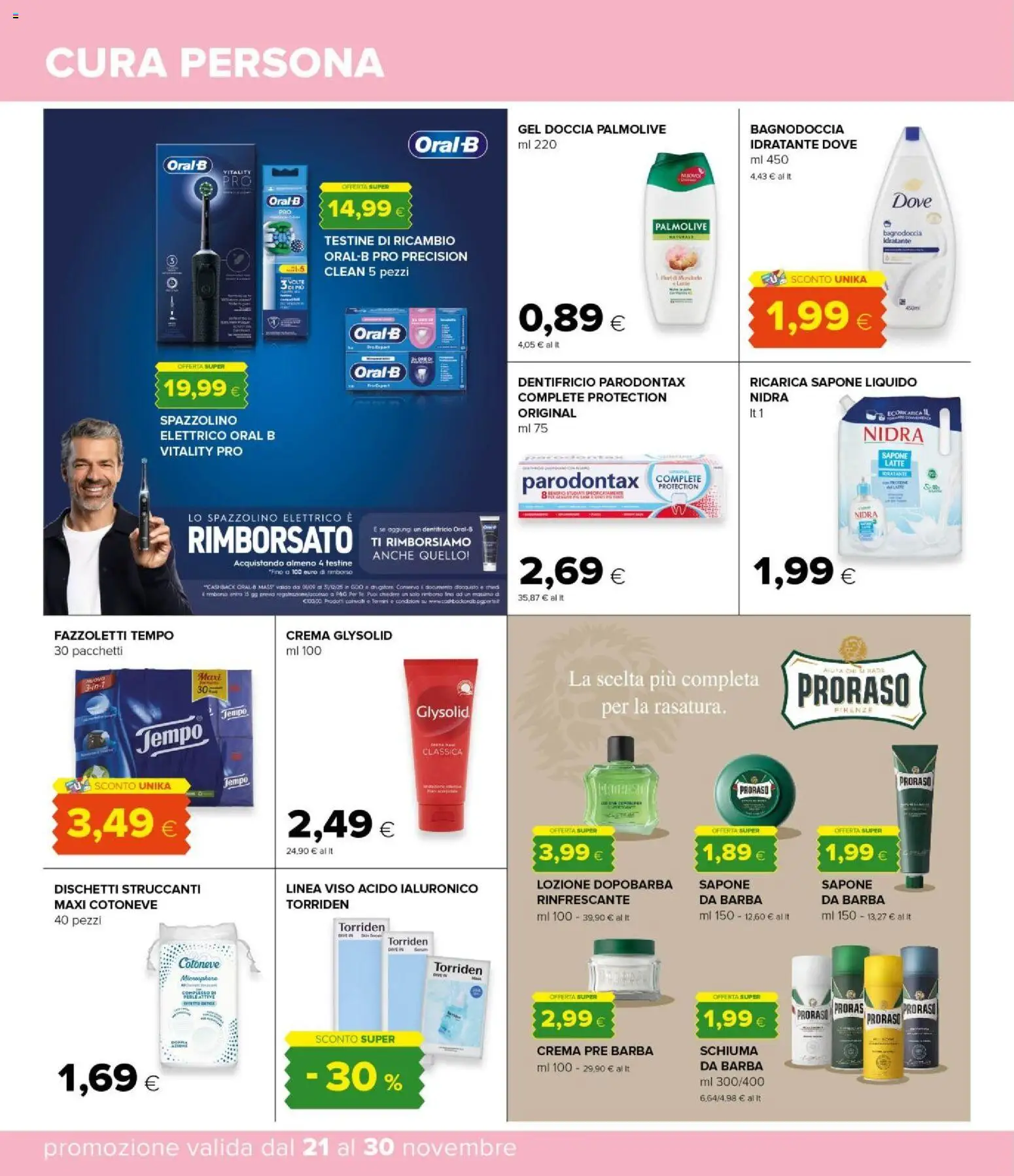 Volantino Oasi del 21.11.2025 | Pagina: 34 | Prodotti: Crema, Fazzoletti, Latte, Spazzolino elettrico