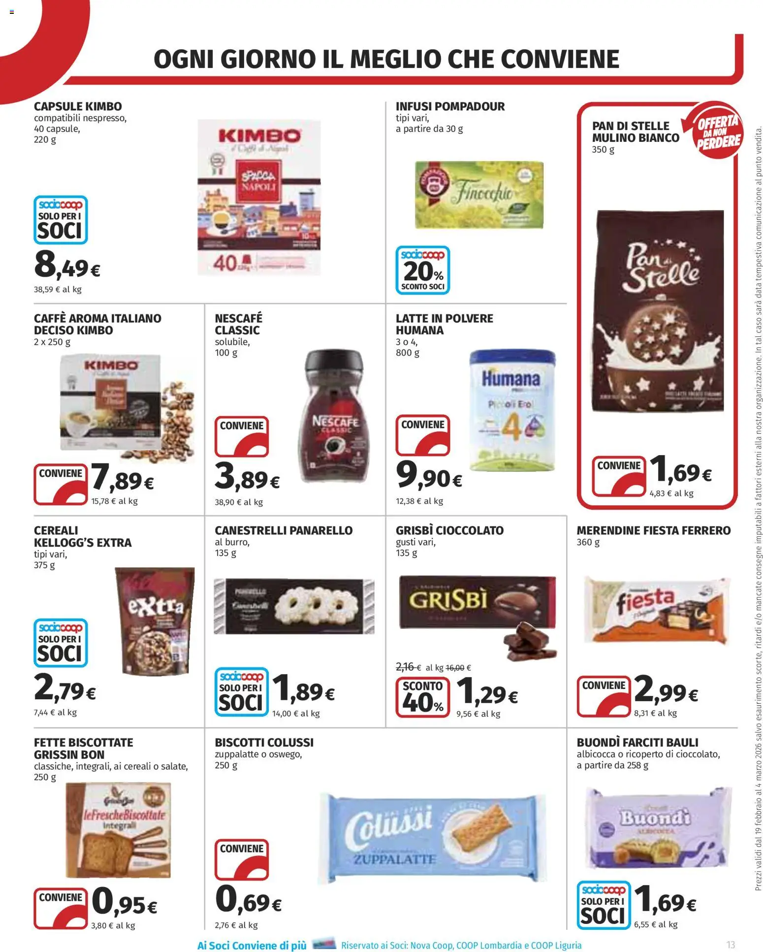 Volantino COOP del 19.02.2026 | Pagina: 13 | Prodotti: Cioccolato, Data, Fette biscottate, Canestrelli