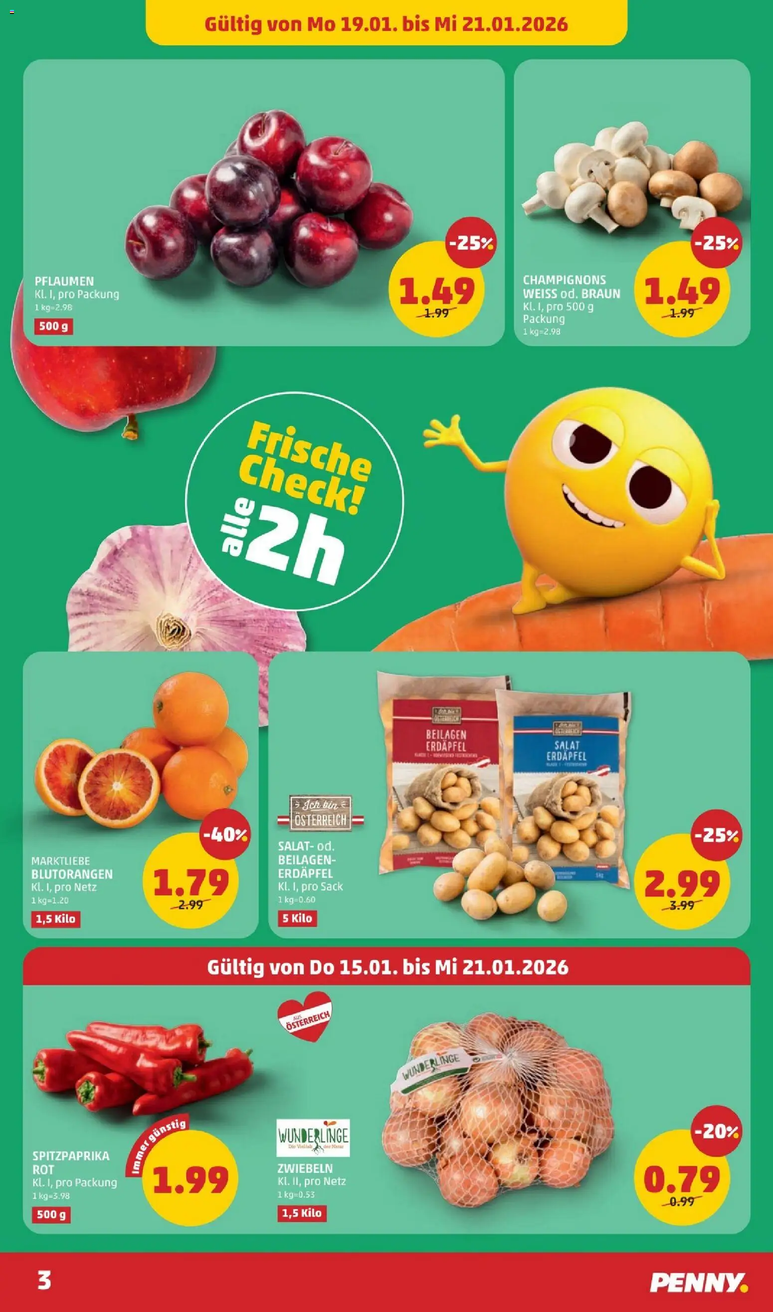 Penny Markt Flugblatt gültig ab 15.01.2026 | Seite: 3 | Produkte: Salat, Zwiebeln