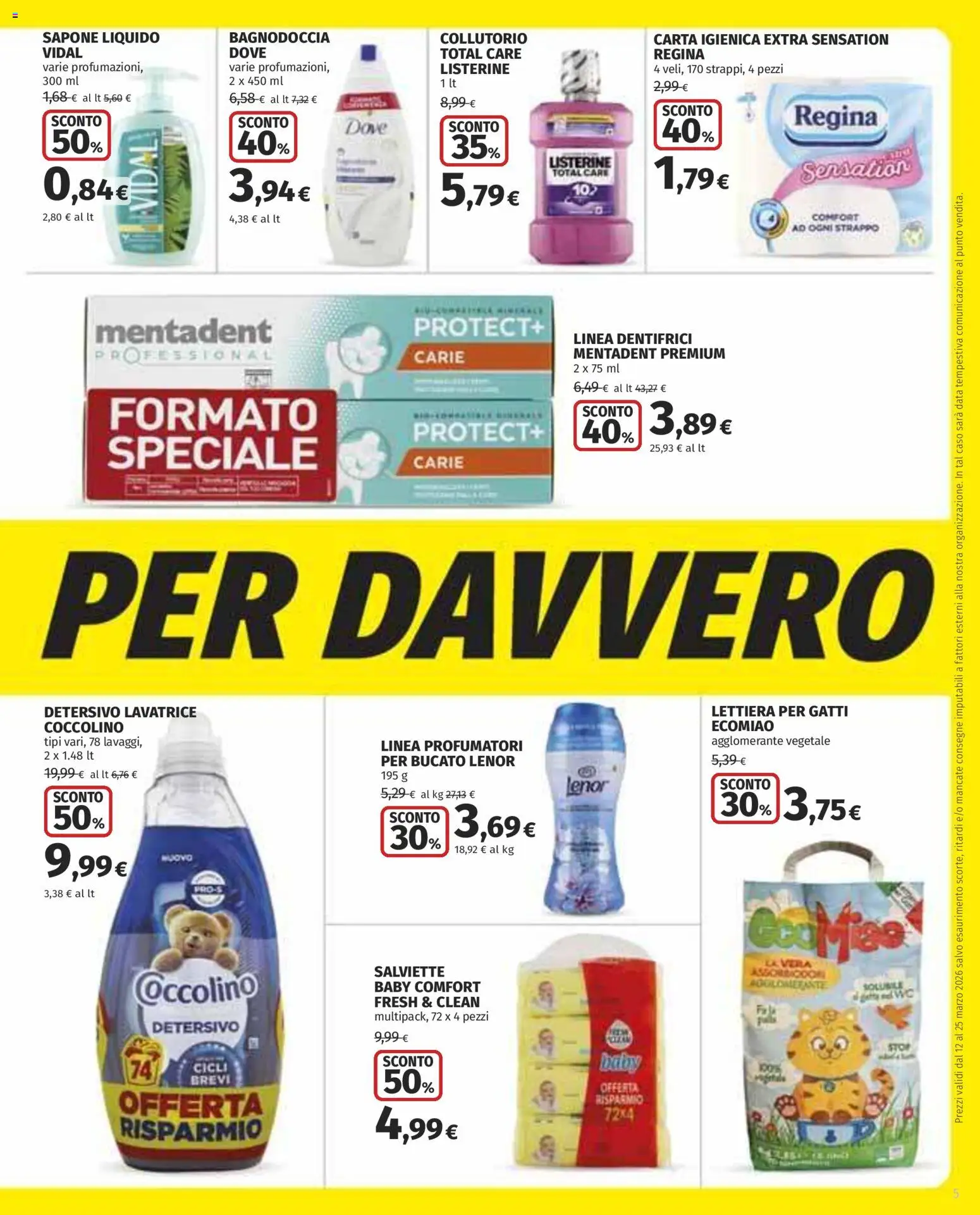 Volantino COOP del 12.03.2026 | Pagina: 5 | Prodotti: Carta igienica, Sapone, Lettiera per gatti, Collutorio