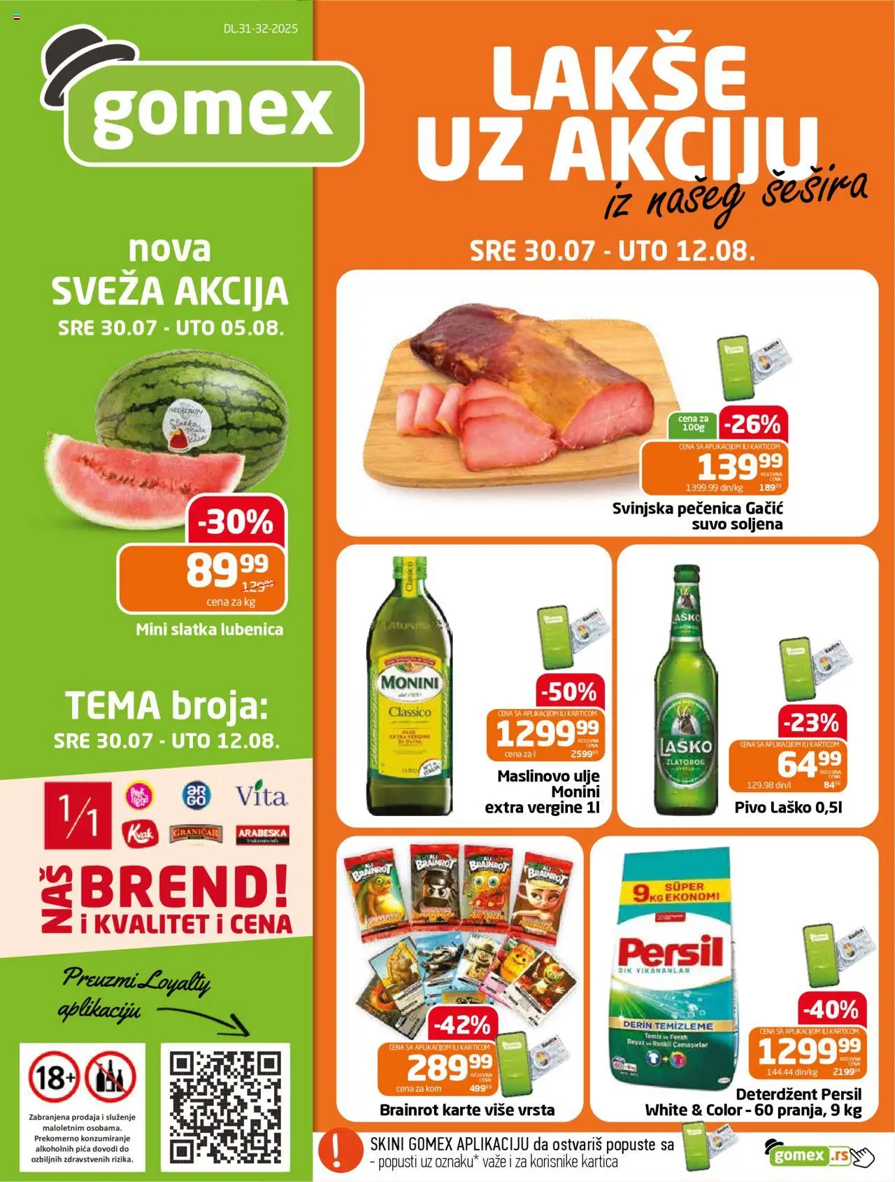 Gomex katalog - važi od 30.07.2025 | Strana: 1 | Proizvode: Monini, Lubenica, Ulje, Pivo