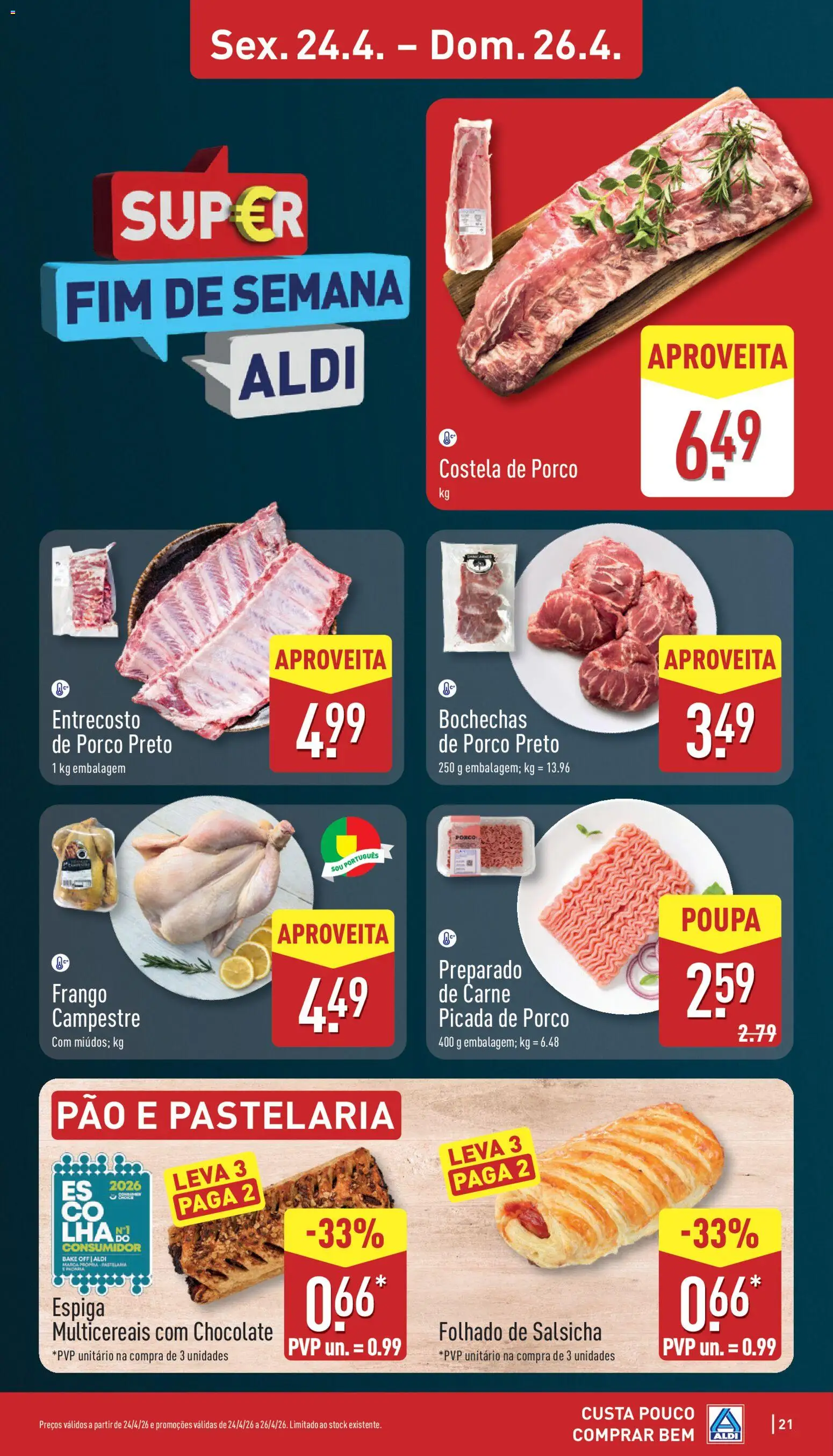 Aldi folheto │ válido de 20.04.2026 | Página: 21 | Produtos: Frango, Pão, Chocolate, Carne