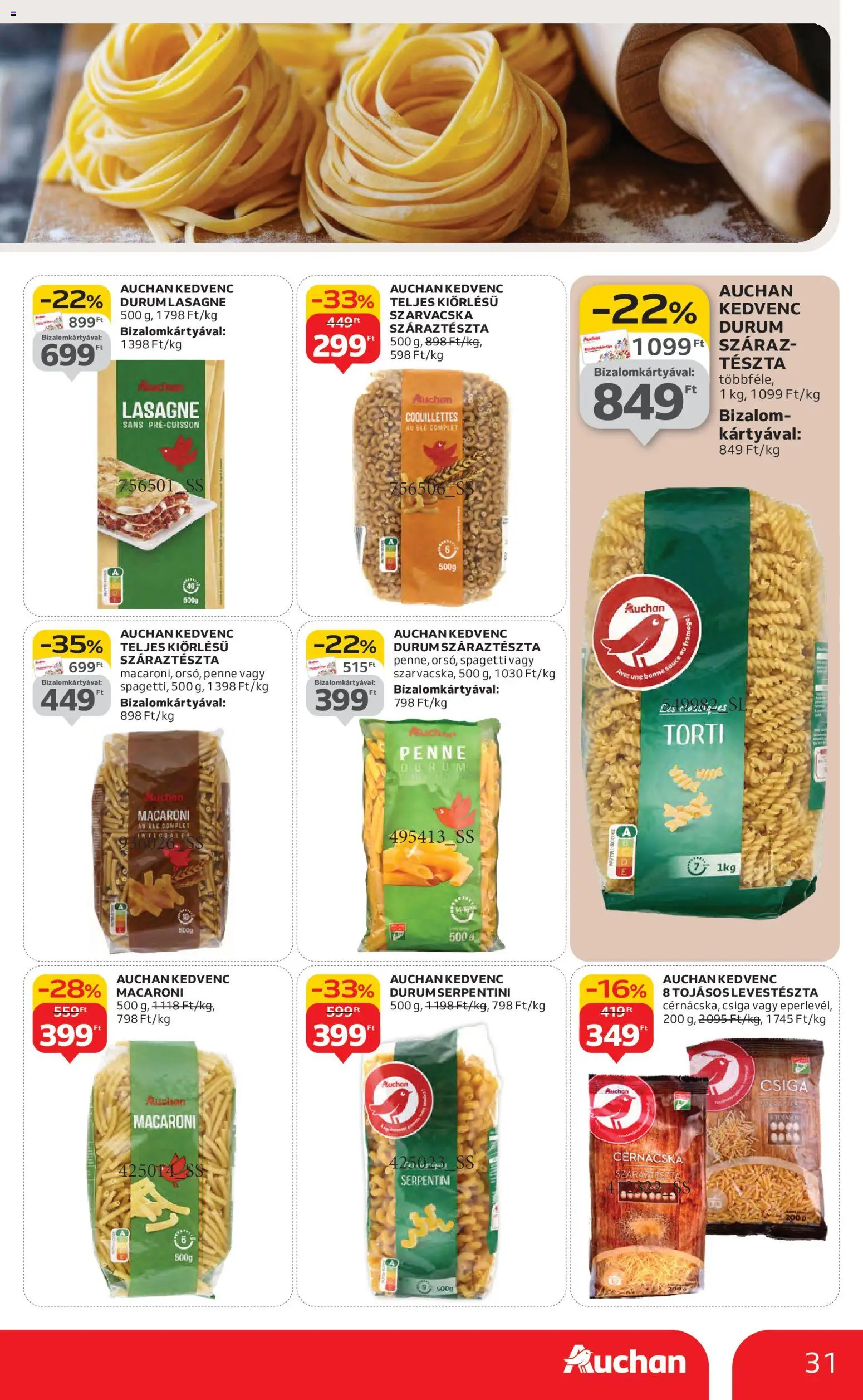 Auchan akciós ujság - amely érvényes a következő dátumtól: 13.11.2025 | Oldal: 31 | Termékek: Levestészta, Tészta, Lasagne, Száraztészta