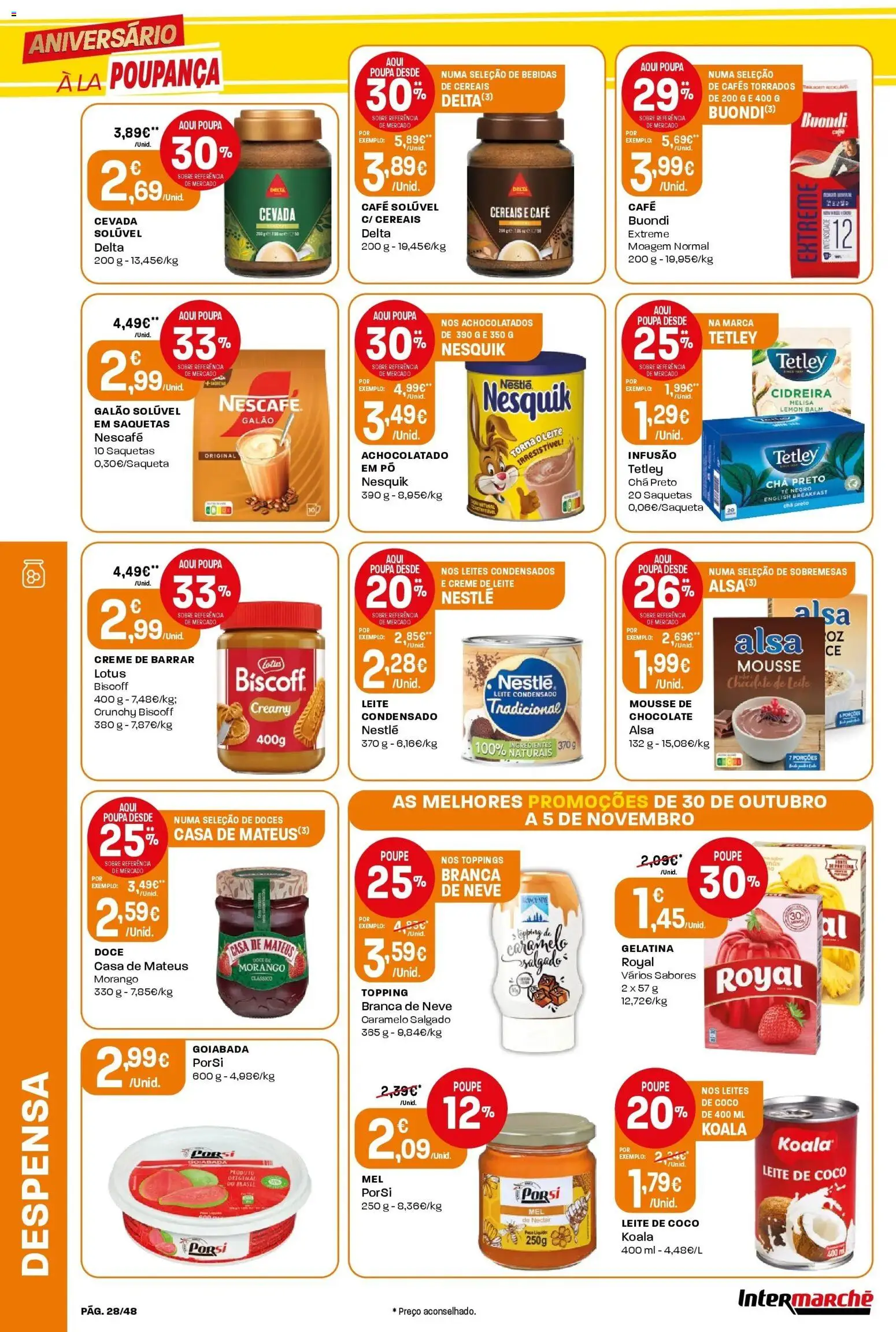 Intermarché - Aniversário à la poupança! │ válido de 30.10.2025 | Página: 28 | Produtos: Nestlé, Café, Chocolate, Creme de leite
