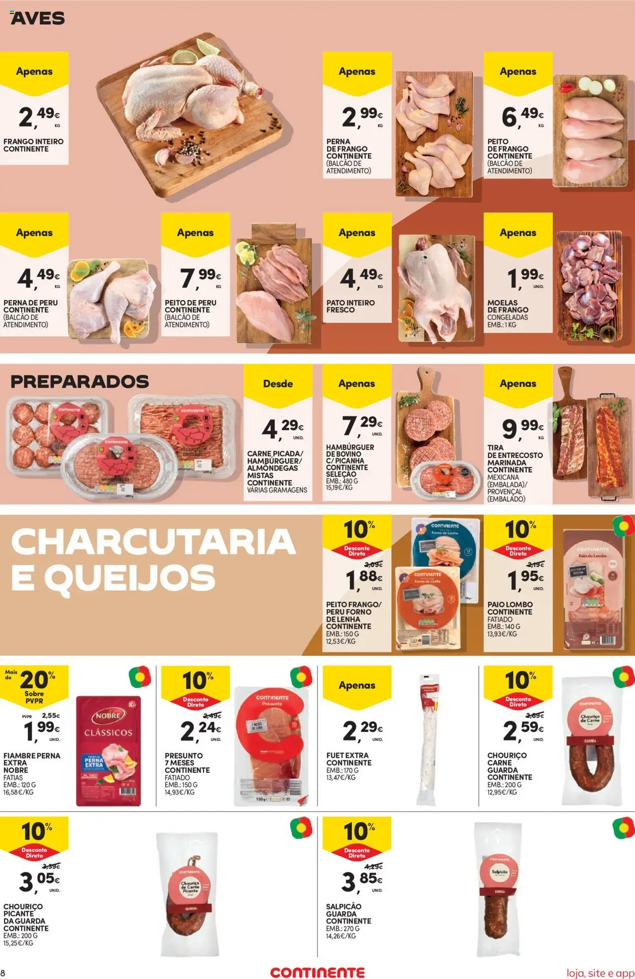 Continente Semanal Continente Bom Dia │ válido de 05.08.2025 | Página: 8 | Produtos: Peru, Lombo, Presunto, Moelas