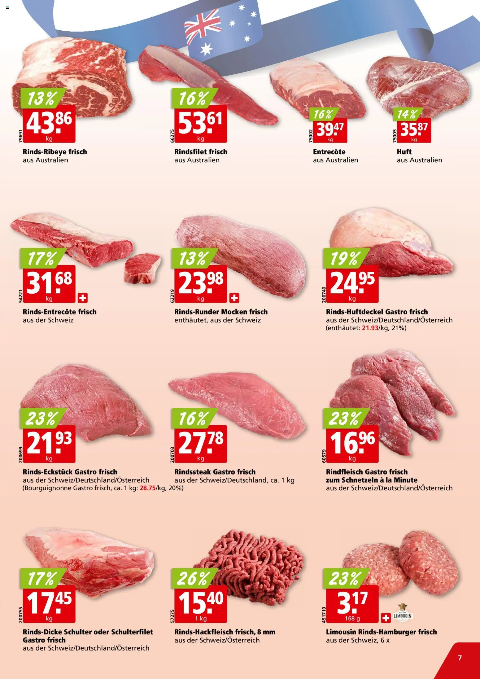 Aligro actionen Chavannes, Matran, Genf, Sitten – gültig ab 16.03.2026 | Seite: 7 | Produkte: Rindfleisch