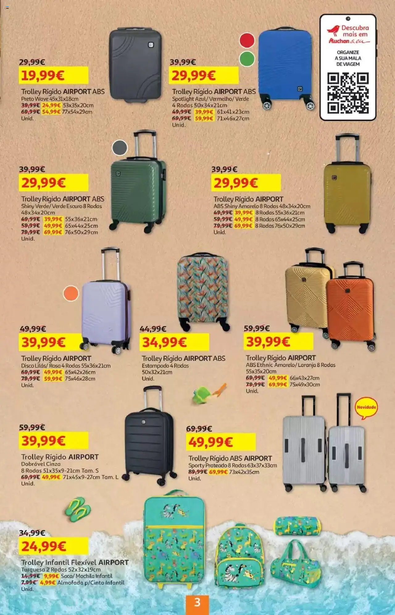 Auchan - Folheto Viagem e Praia │ válido de 02.06.2025 | Página: 3 | Produtos: Mochila, Mala de viagem, Almofada