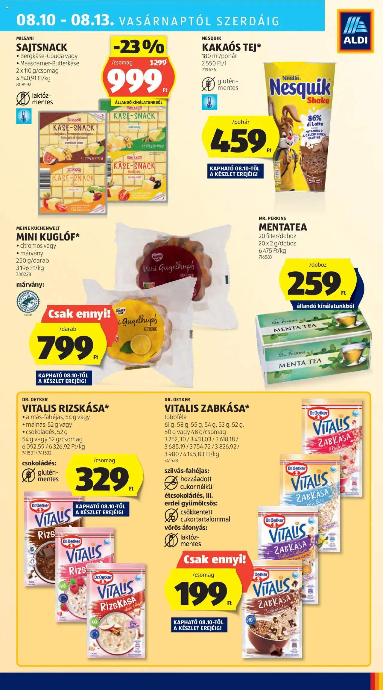 Aldi akciós ujság - amely érvényes a következő dátumtól: 07.08.2025 | Oldal: 41 | Termékek: Zabkása, Nesquik, Rizs, Cukor