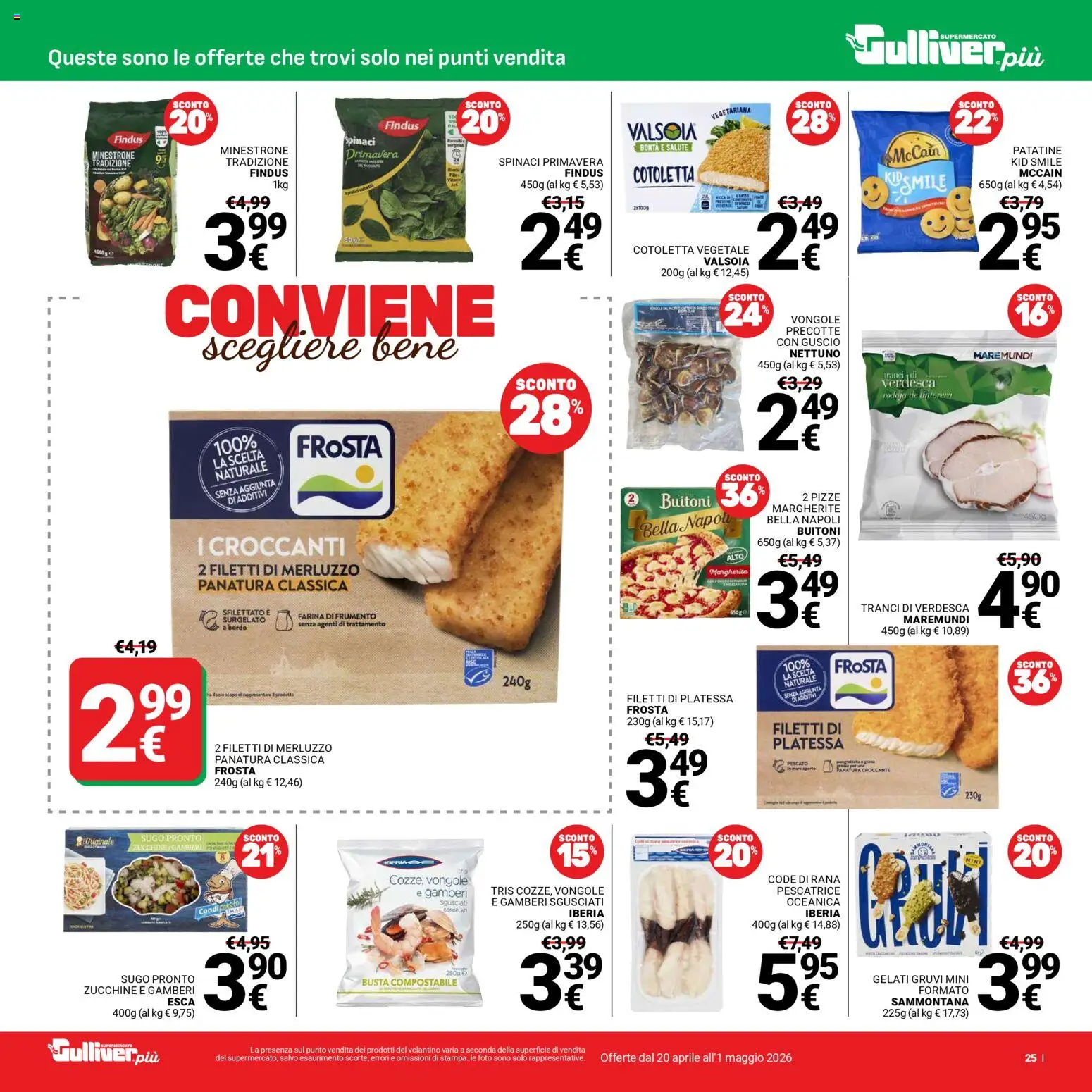 Volantino Gulliver del 20.04.2026 | Pagina: 25 | Prodotti: Minestrone, Gamberi, Patatine, Vongole