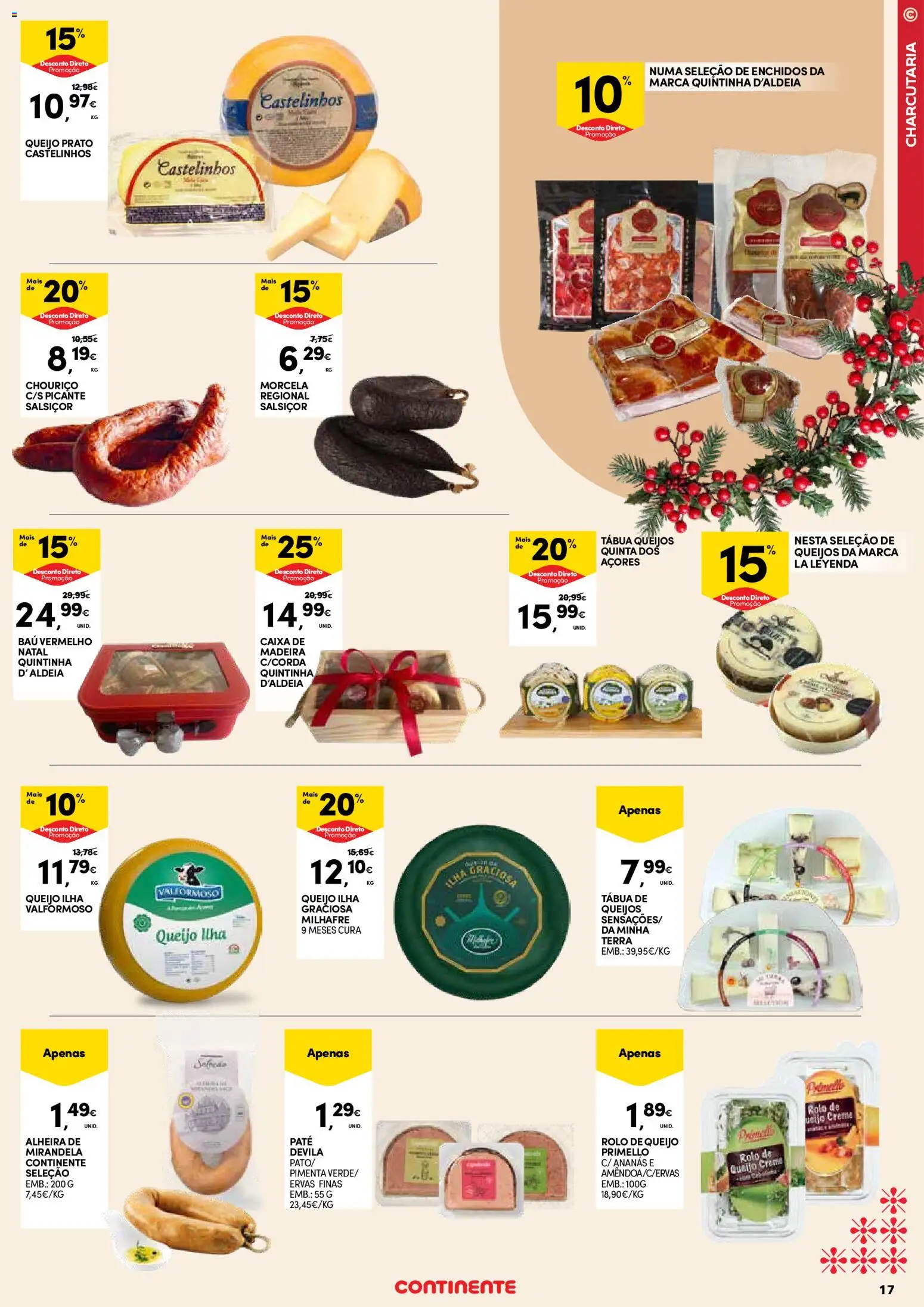 Continente - Açores: Natal │ válido de 11.12.2025 | Página: 17 | Produtos: Tábua, Queijo, Chouriço, Creme