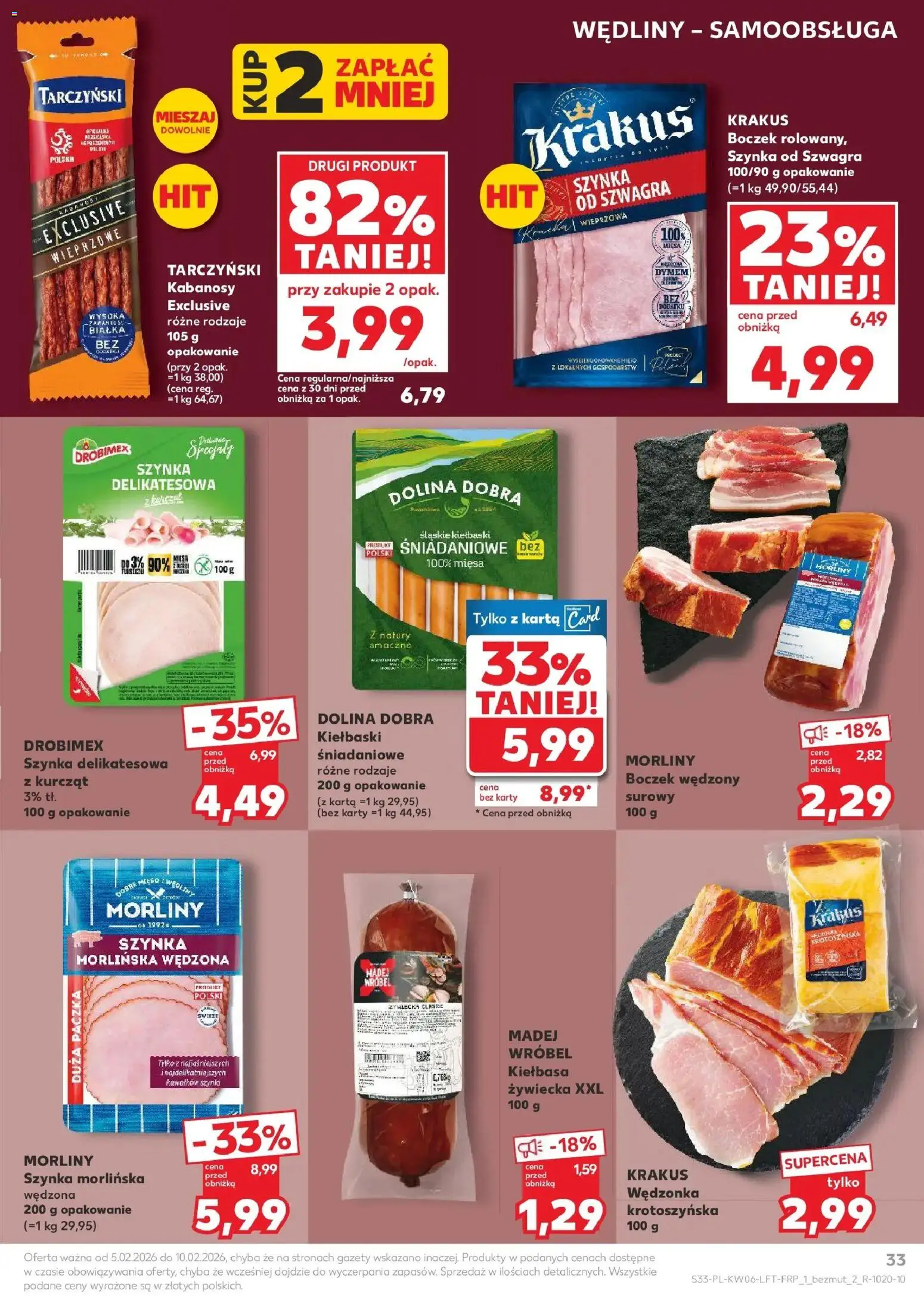 Kaufland gazetka od 05.02.2026 | Strona: 33 | Produkty: Kiełbasa, Karta, Szynka, Boczek wędzony