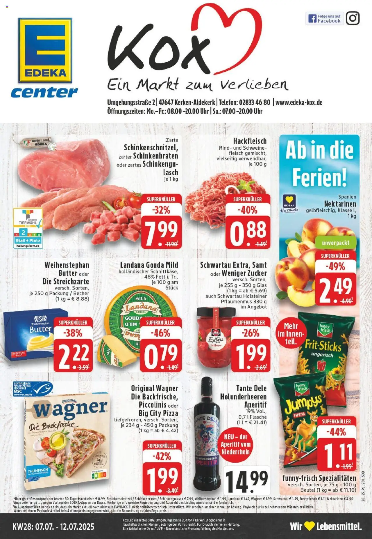 Edeka prospekt Kerken-Aldekerk	 - gültig ab dem 06.07.2025 | Seite: 1 | Produkte: Nektarinen, Paprika, Zucker, Schweinefleisch
