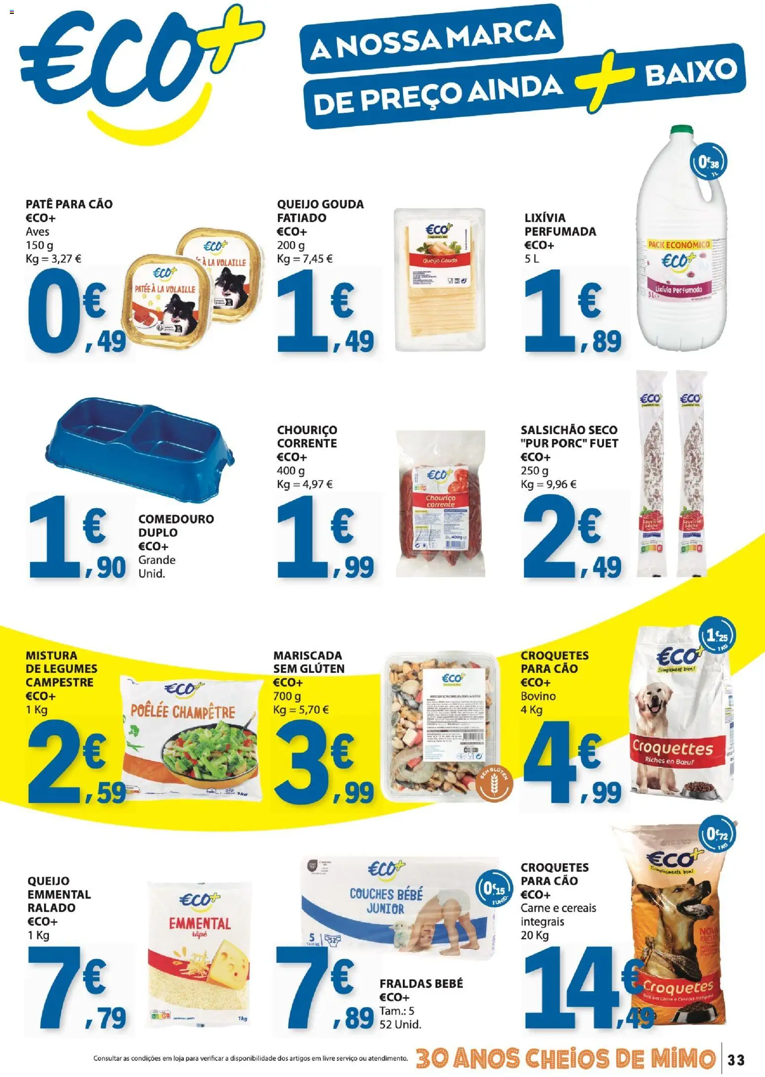 E.Leclerc folheto │ válido de 16.04.2026 | Página: 33 | Produtos: Fraldas, Queijo, Chouriço, Cereais