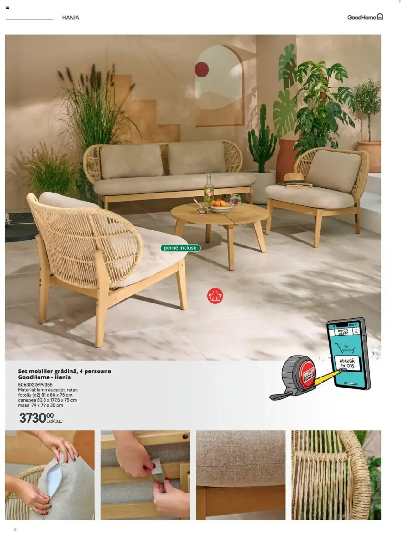 Noul catalog Brico Depot – valabil de la 28.03.2025 | Pagină: 8 | Produse: Fotoliu, Canapea, Coș, Masă
