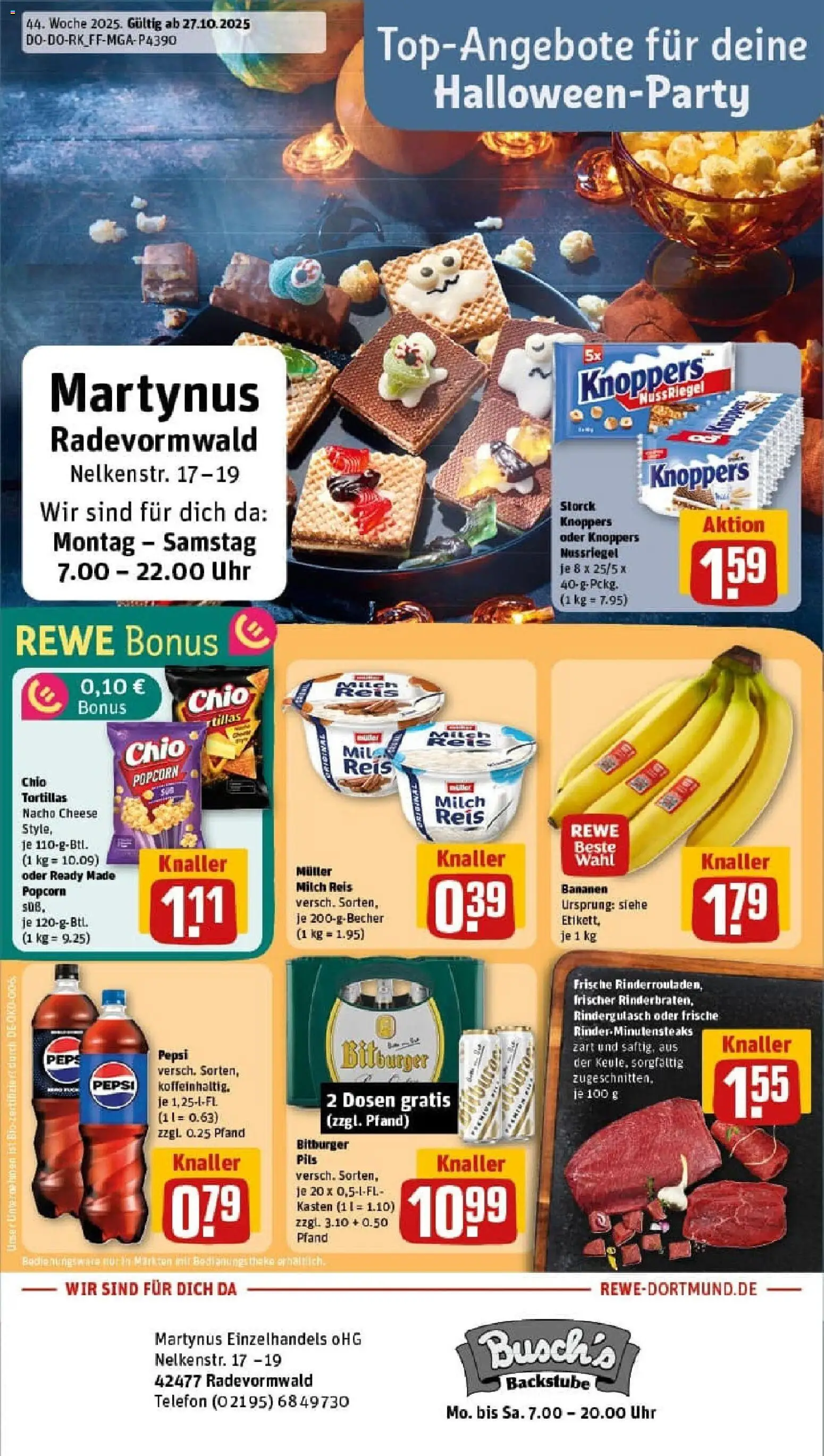 Rewe prospekt Radevormwald	 – gültig ab 26.10.2025 | Seite: 1 | Produkte: Rindergulasch, Milch, Knoppers, Pepsi