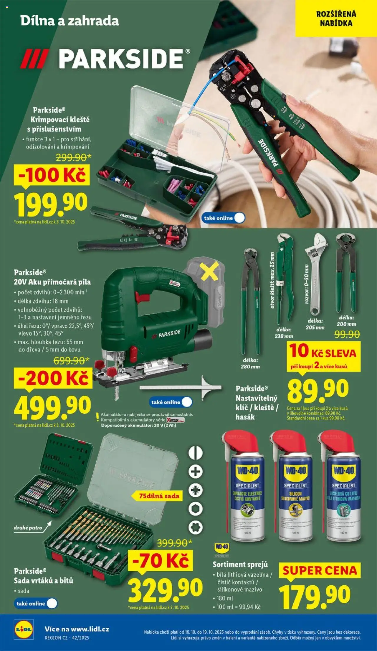 Lidl leták od 16.10.2025 | Strana: 50 | Produkty: Zahrada, Krimpovací kleště, WD-40, Přímočará pila