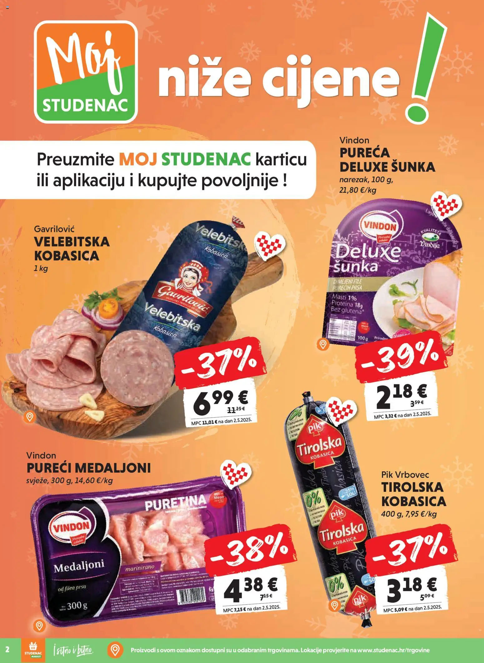 Studenac katalog | vrijedi od 21.01.2026 | Stranica: 2 | Proizvodi: Puretina, Meso, Šunka, Pik Vrbovec