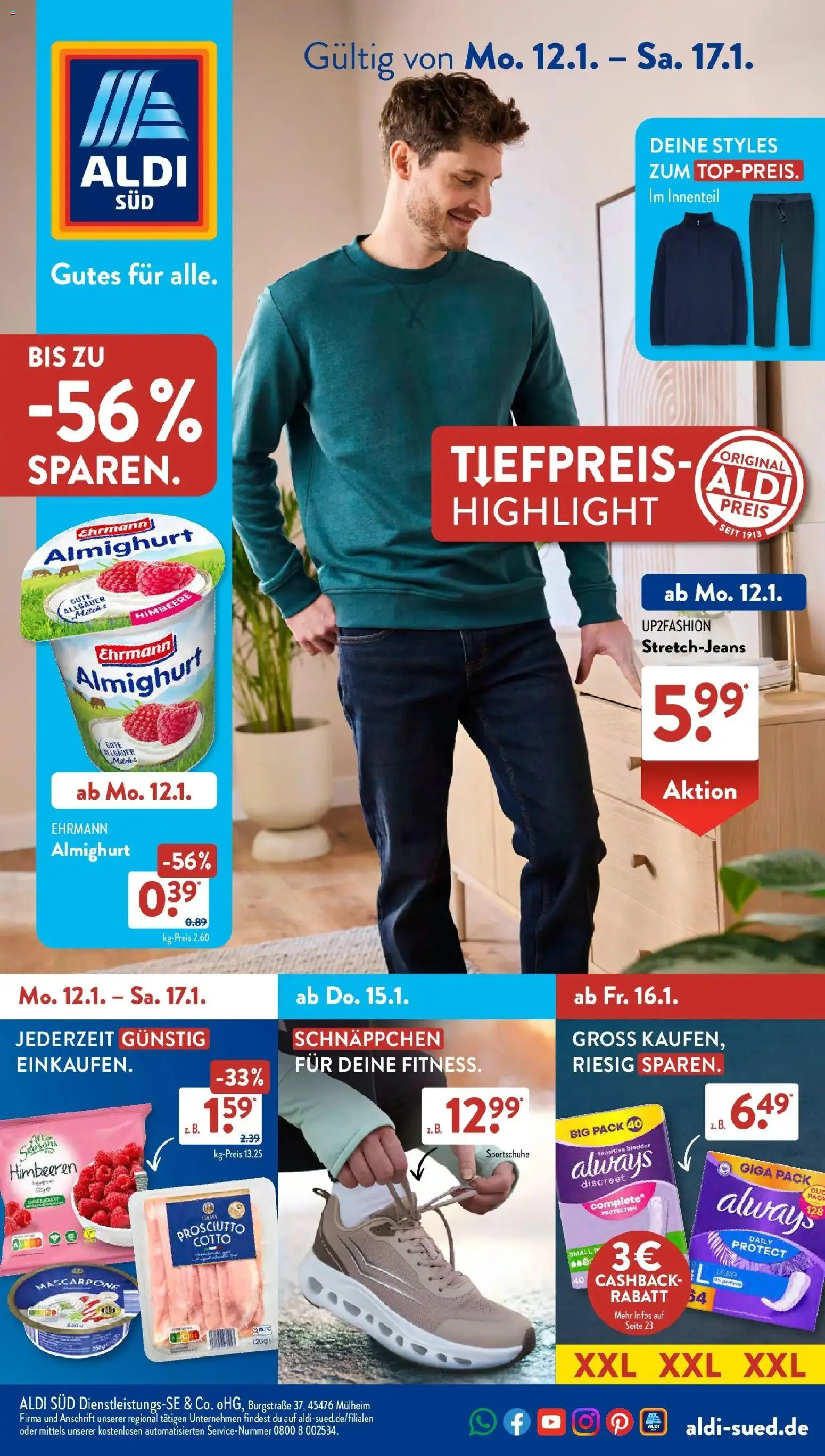Aldi Süd - Aldi Süd: Wochenangebote – gültig ab 11.01.2026 | Seite: 1 | Produkte: Up2fashion, Ehrmann almighurt, Mascarpone, Himbeere