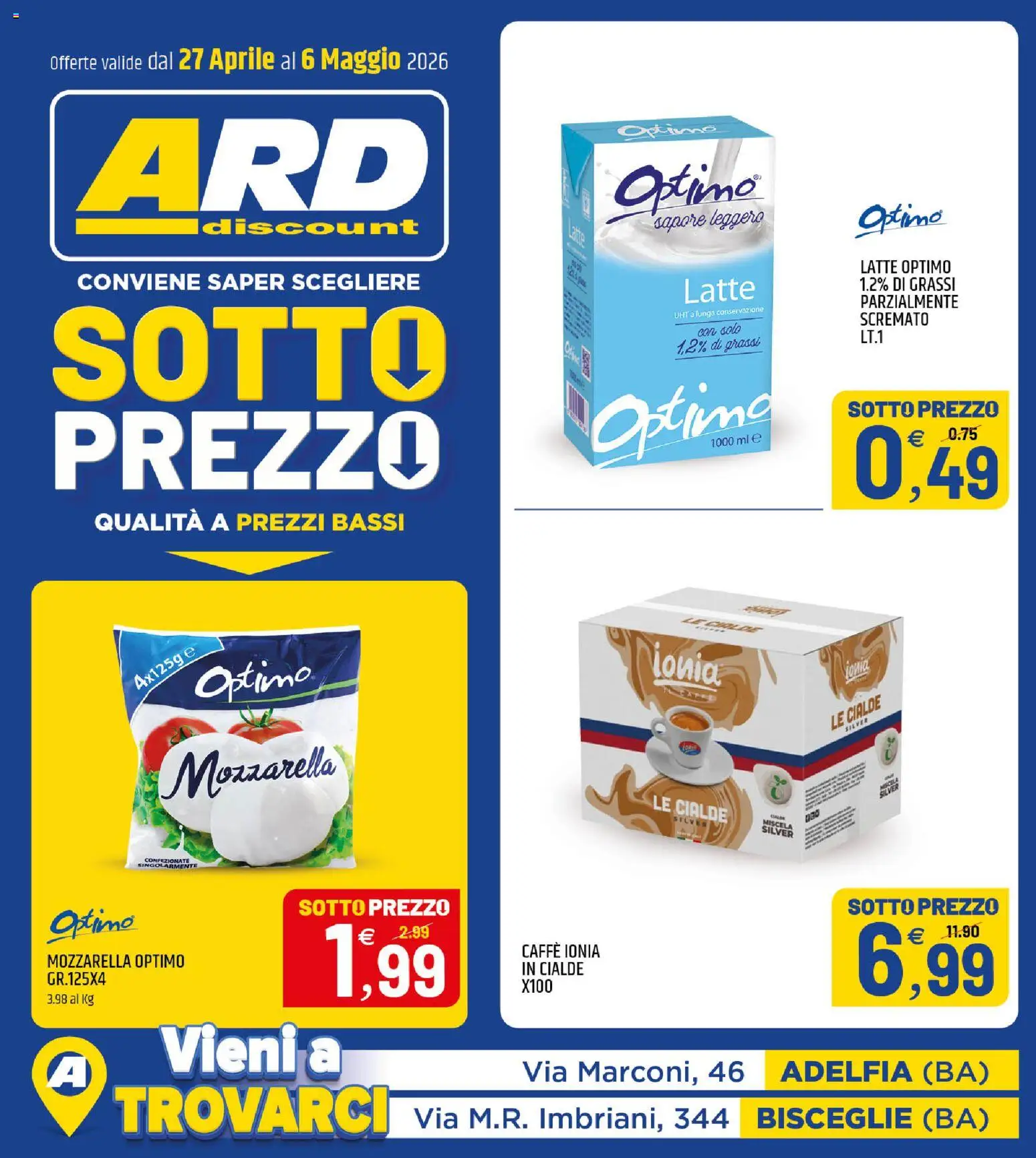 Volantino ARD Discount del 27.04.2026 | Pagina: 1 | Prodotti: Caffè, Mozzarella, Latte