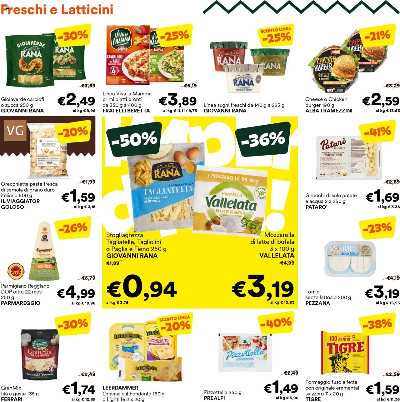 Volantino Unes del 13.08.2025 | Pagina: 6 | Prodotti: Tagliatelle, Latte, Gnocchi, Parmigiano