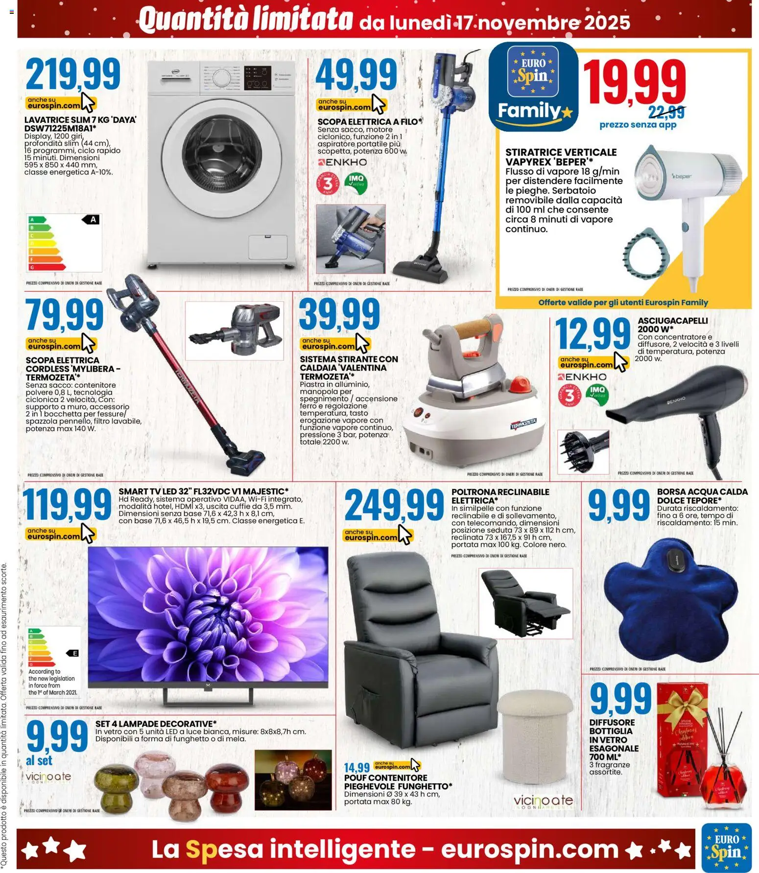 Volantino Eurospin del 17.11.2025 | Pagina: 15 | Prodotti: Lavatrice, Scopa, Contenitore, Asciugacapelli