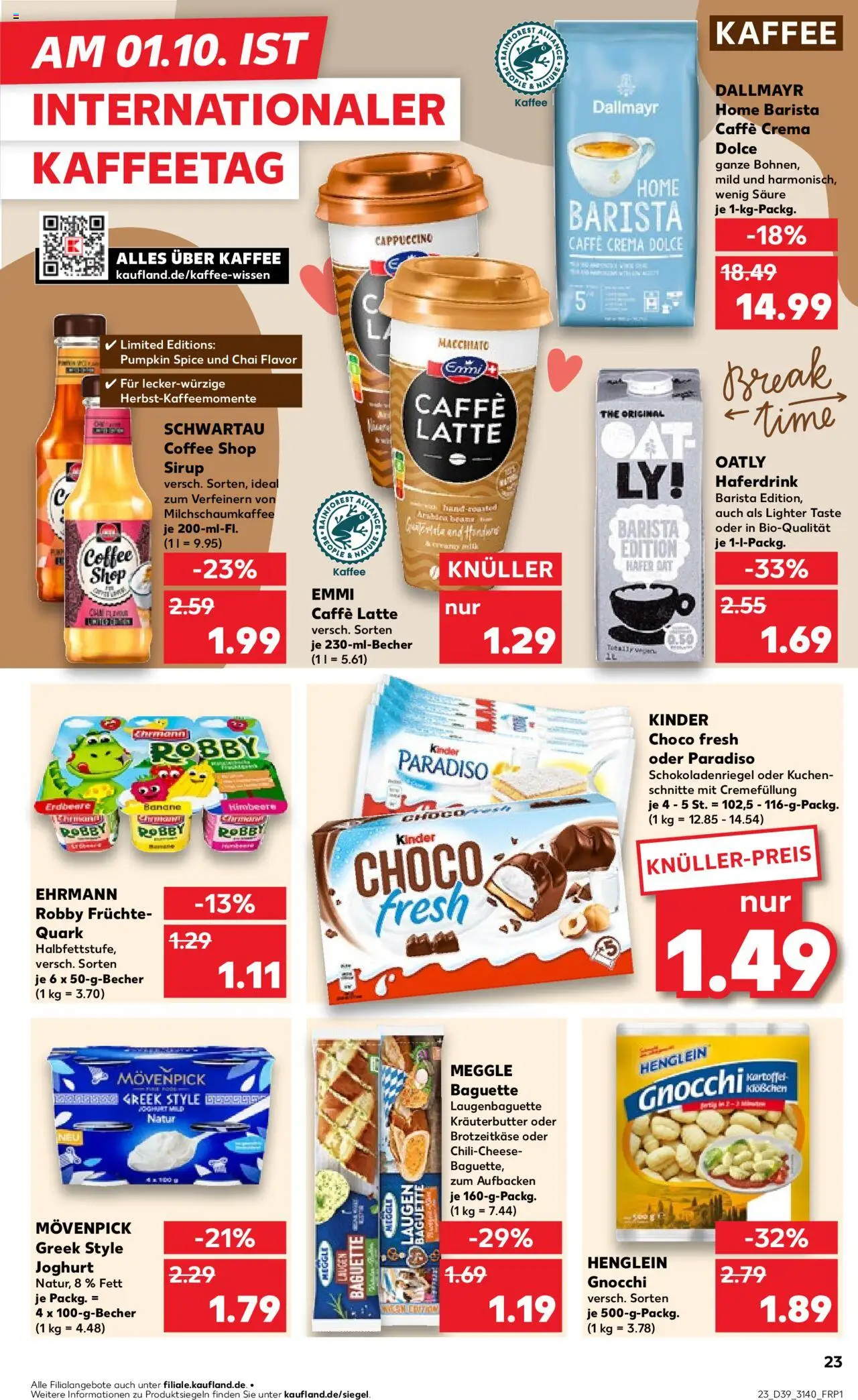 Kaufland prospekt Leipzig	 – gültig ab 25.09.2025 | Seite: 23 | Produkte: Quark, Joghurt, Kaffee, Baguette