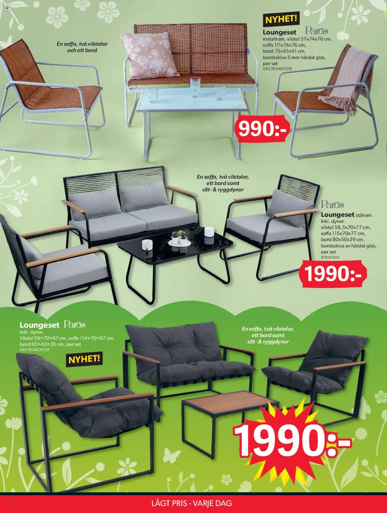 Dollar Store reklamblad aktuell från 07.04.2025 | Sida: 4 | Produkter: Dynor, Soffa, Bord, Set