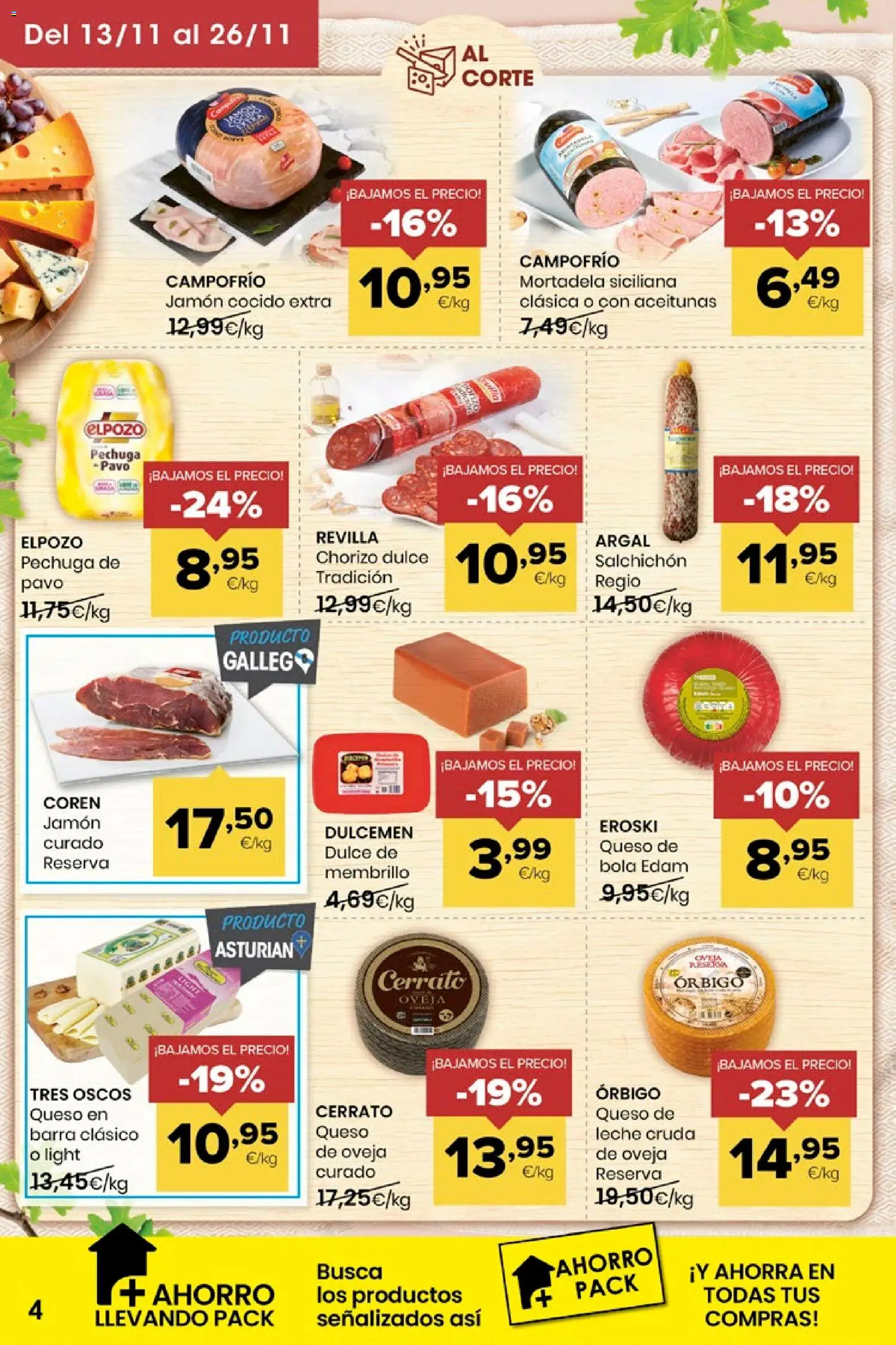 Eroski - Miramos por ti │ válido desde el 13.11.2025 | Página: 4 | Productos: Leche, Queso, Jamón, Jamón cocido